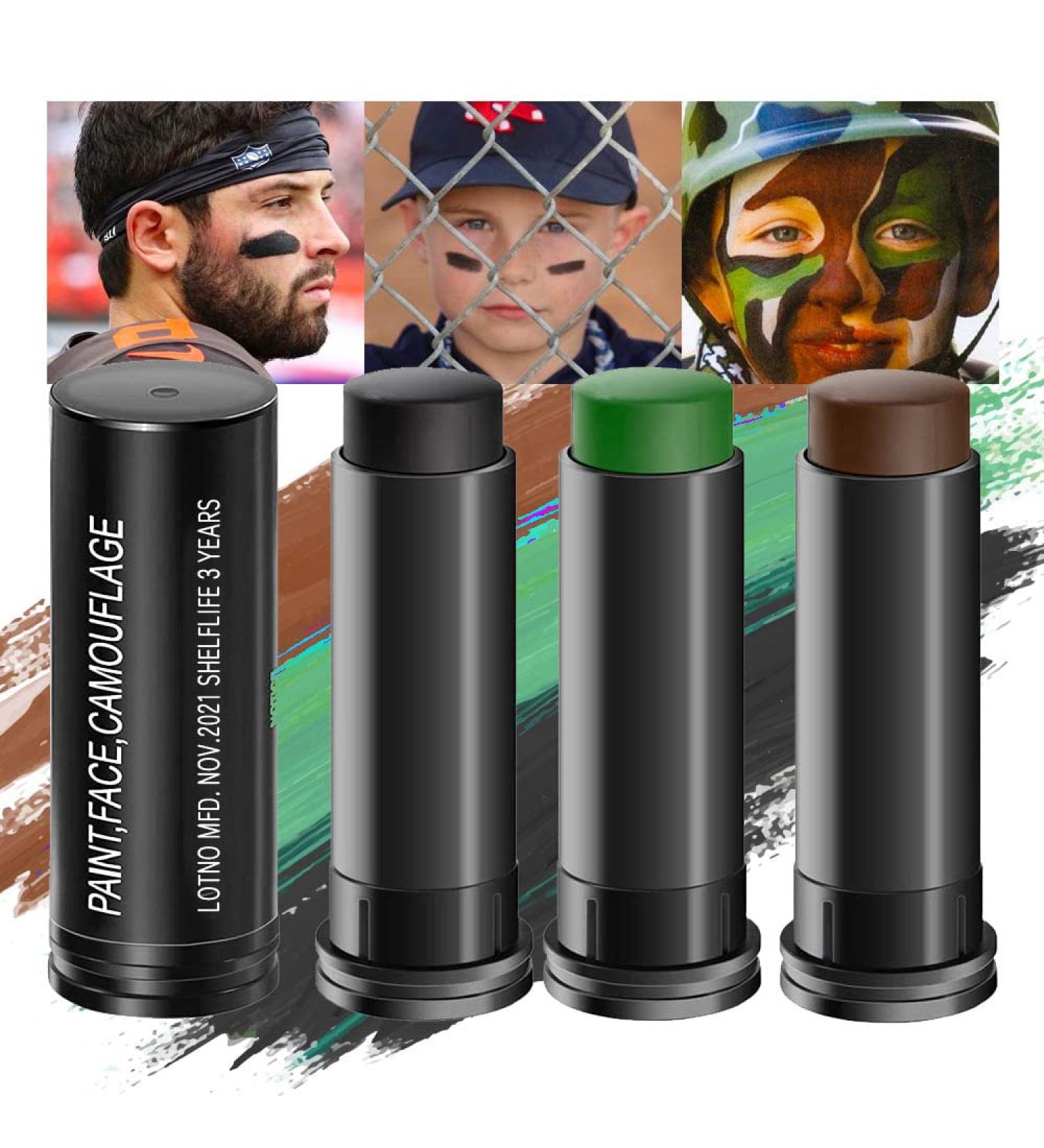 Kaely 3Pcs Eye Black Face Paint Stick for Outdoor Sports - Black, Brown & Green Camo Body Paint Kit - Halloween Party Clown Makeup Set - 3 Count - Buy Online on GoSupps.com