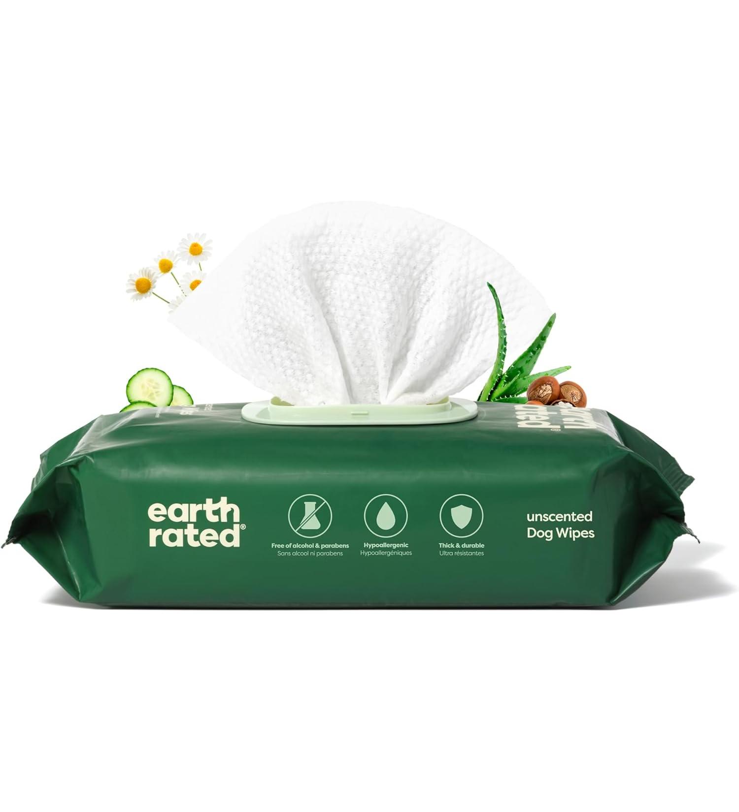 Earth Rated Unscented Dog Wipes - 100 Biodegradable Wipes for Clean Paws & Coats - Buy Online on GoSupps.com