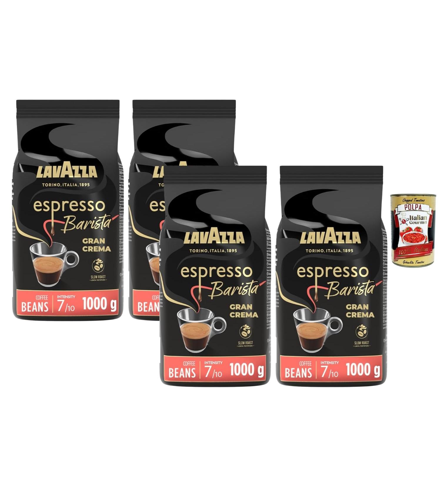 Italian Gourmet Bundle Lavazza Espresso Barista Gran Crema caf en grains 4 x 1 kg (4 kg) intensit 7/10 slow roast grande crema id al espresso broyeur moka + Italian Gourmet Polpa - Buy Online on GoSupps.com