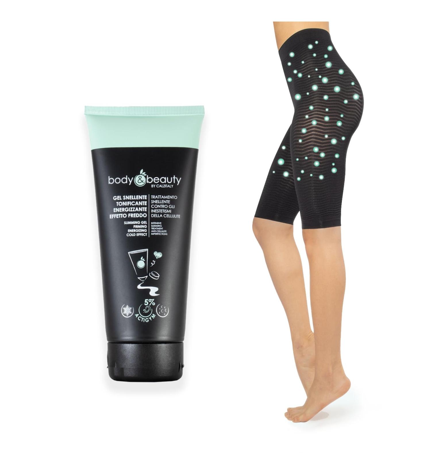  BODY&BEAUTY Anti-cellulite and slimming treatment toning and massaging pyjamas activates microcirculation mud and gel cooling effect (S-M pack: short black shorts + gel) - Buy Online on GoSupps.com