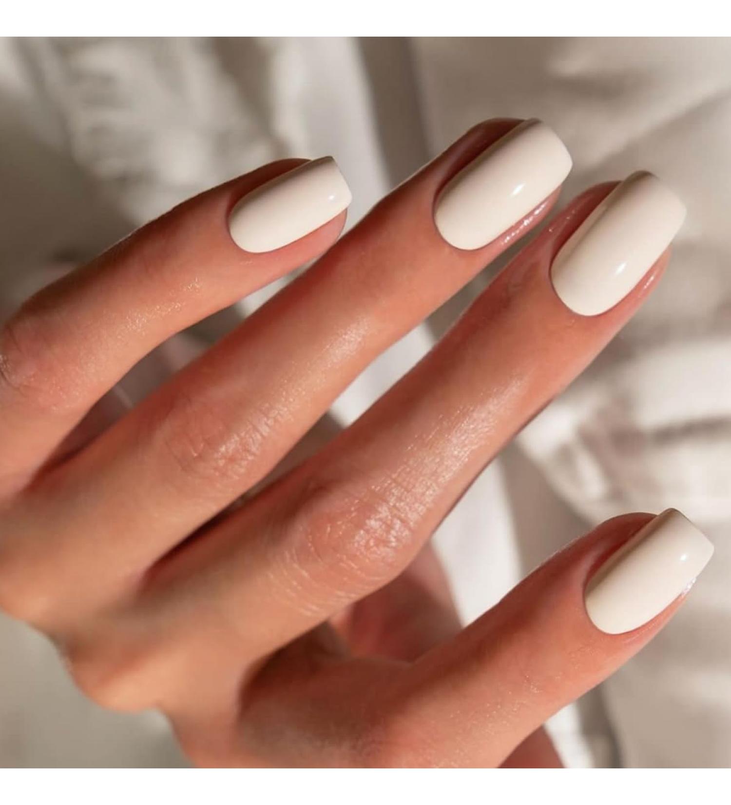 Justotry 24 pieces white nails to stick on short single -colored angular press on nails design glossy artificial nails fake nails French square fingernails artificial nails for women 26white & solid11