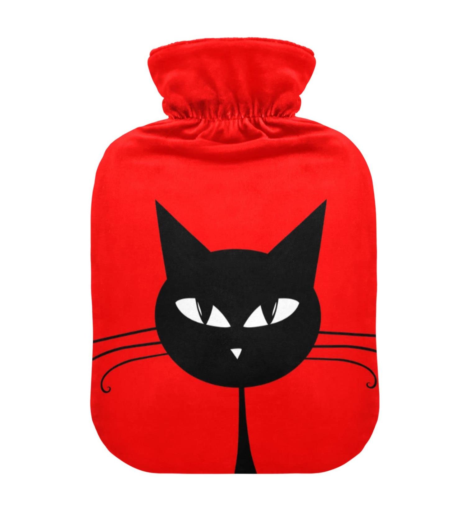Soft Cat Hot Water Bottle with Cover - Warm Up Your Bed & Relieve Neck & Shoulder Pain | 2L Red Background - Buy Online on GoSupps.com