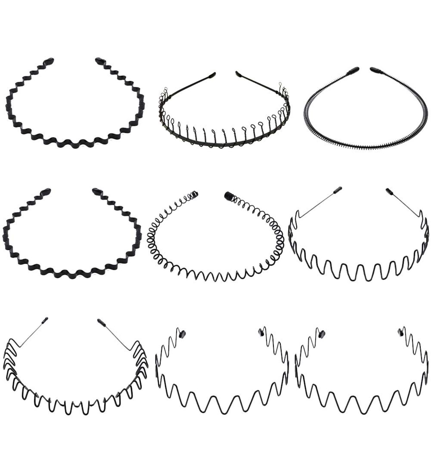 9-Piece Black Metal Hair Ties Set | Unisex Accessories for Men Women Boys & Girls | Flexible Comb & Wave Head Hangers - Buy Online on GoSupps.com