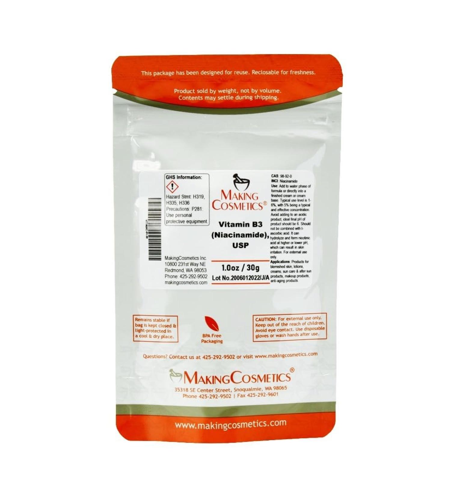 MakingCosmetics - Vitamin B3 Powder USP Grade - 1.0oz / 30g - Cosmetic Ingredient