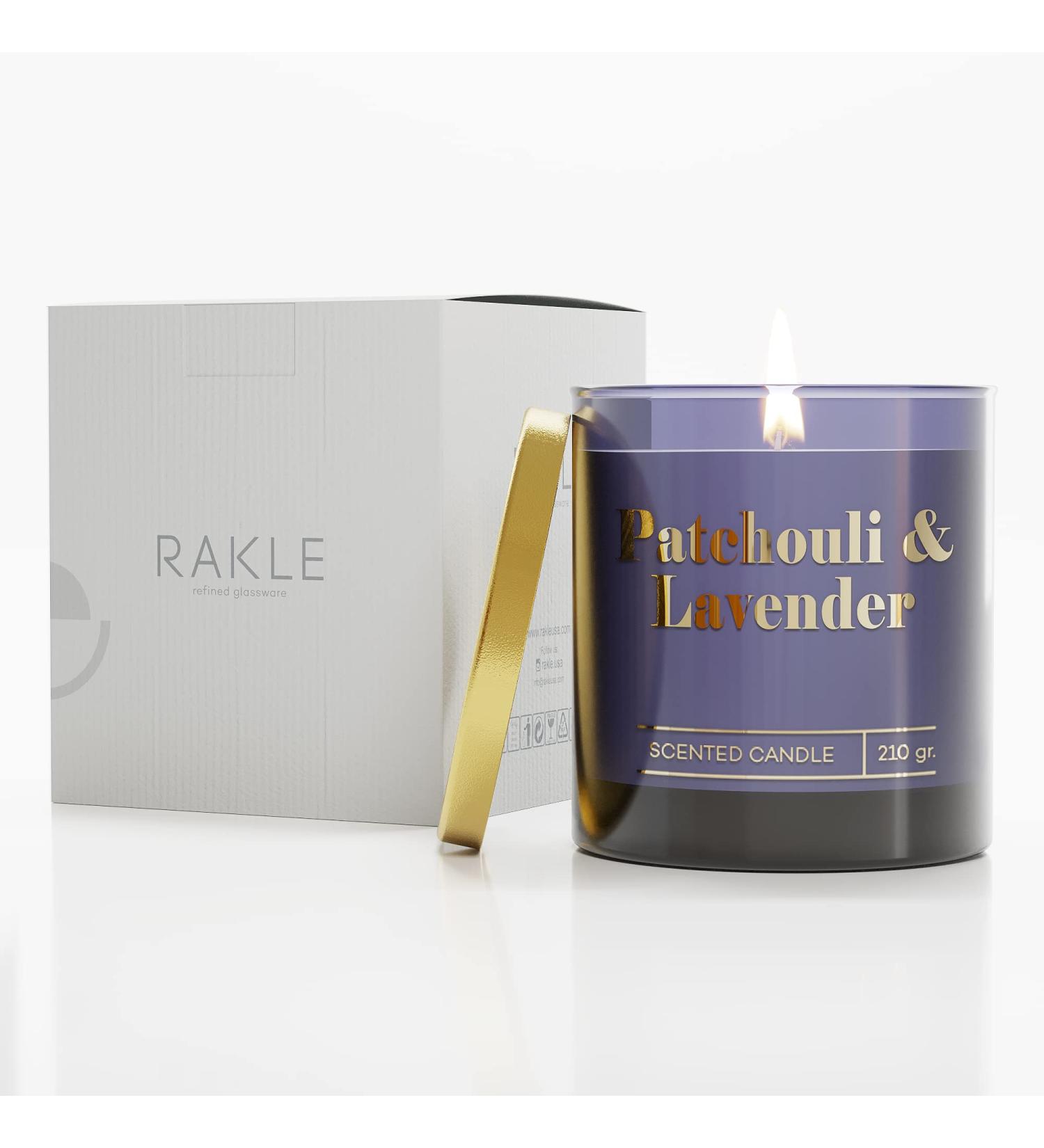 RAKLE Patchouli Lavender Scented Candle - 7.4 oz Premium Soy Wax | Perfect for Home Meditation & Aromatherapy - Buy Online on GoSupps.com