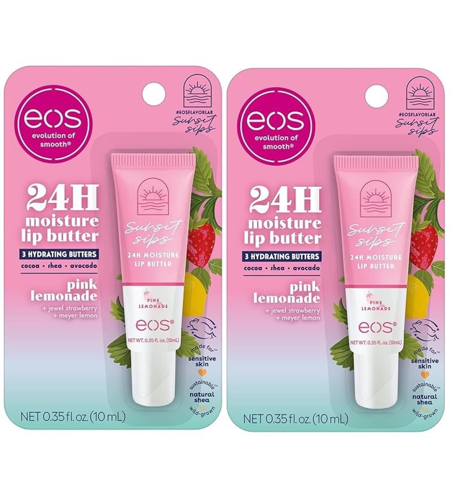 eos Sunset Sips Lip Butter Tube- Pink Lemonade 24-Hour Moisture Overnight Lip Mask Lip Care Products 0.35 fl oz (Pack of 2) - Buy Online on GoSupps.com