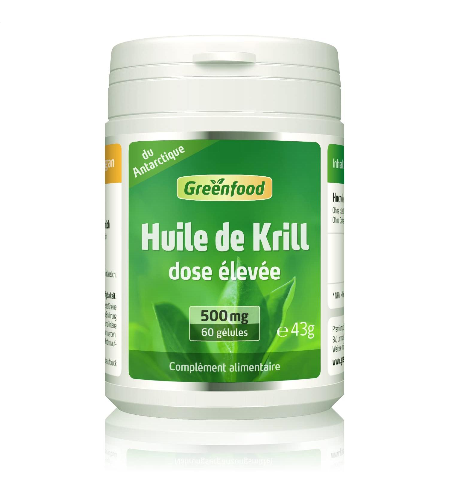 Greenfood Krill Oil 500 mg 60 Capsules High Dose - For Heart and Brain Function No Artificial Additives No Genetic Engine - Buy Online on GoSupps.com