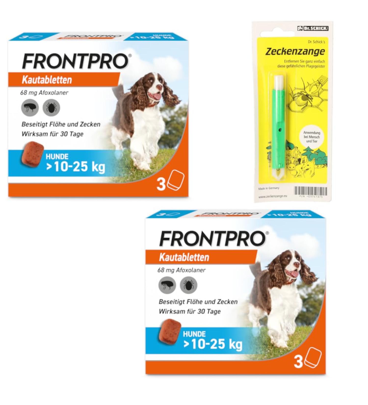 FRONTPRO Chewable Tablets for Dogs 10-25kg - 6-Month Tick & Flea Protection with Tweezers - International Shipping Available - Buy Online on GoSupps.com