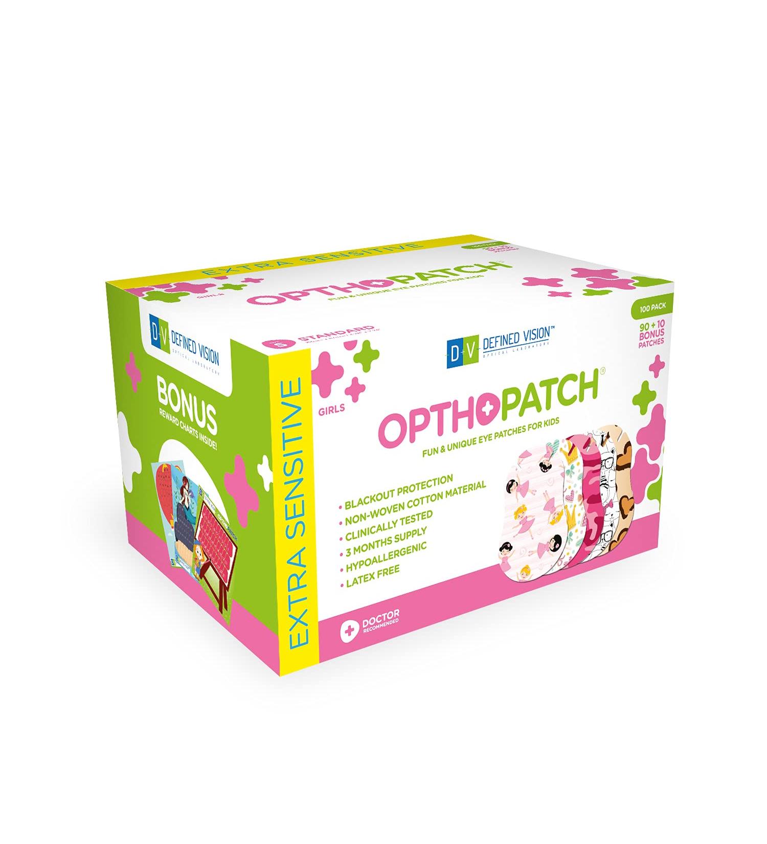 Opthopatch Kids Eye Patches - Fun Girls Design - 100 Latex Free Cotton Bandages - Amblyopia & Cross Eye Treatment with 3 Reward Chart Posters - Buy Online on GoSupps.com
