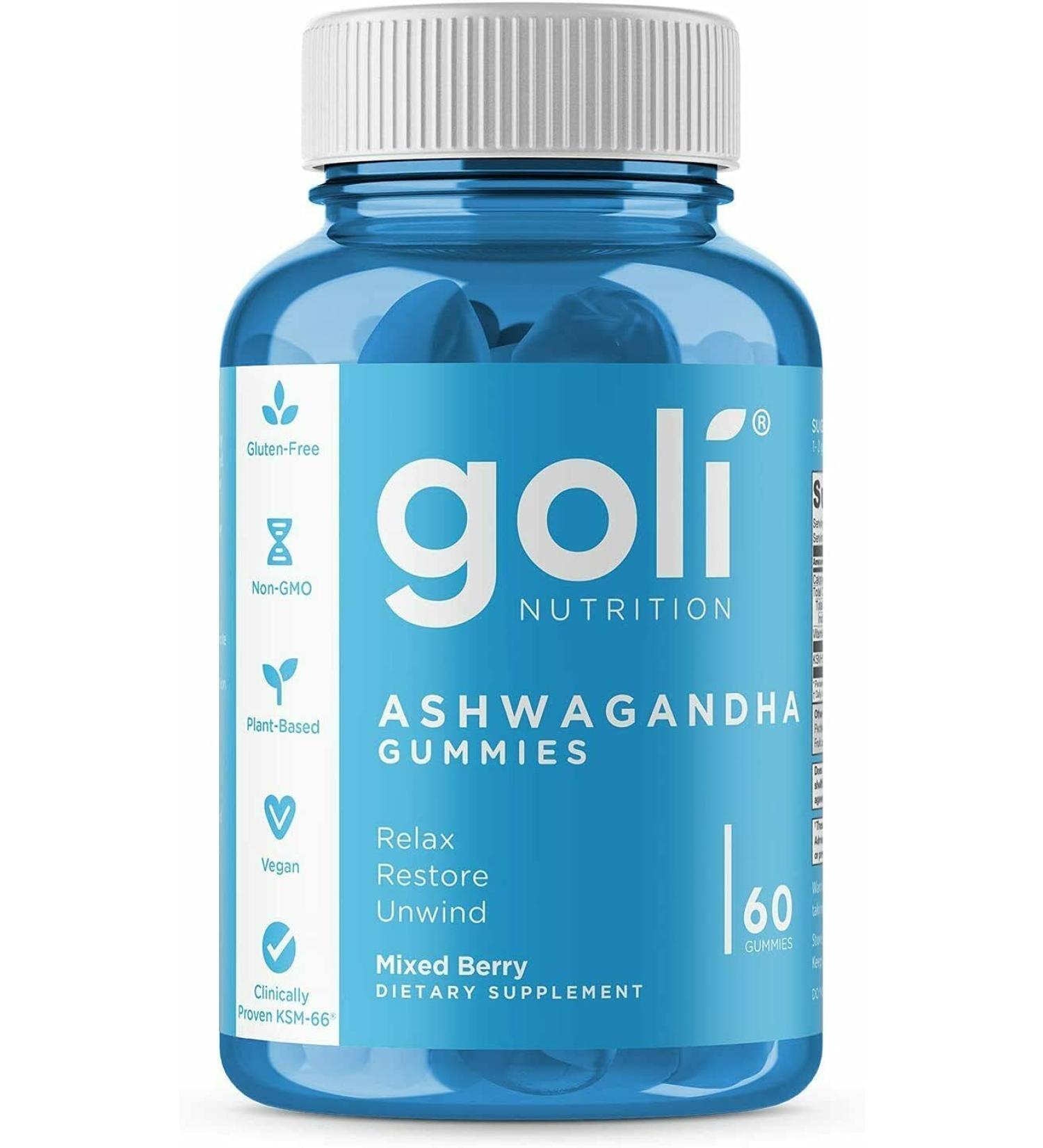 ASHWA Vitamin Gummy by Goli Nutrition - Ashwagandha Gummies - Mixed Berry KSM-66 - Vegan & Non-GMO - 60 Count - Buy Online on GoSupps.com