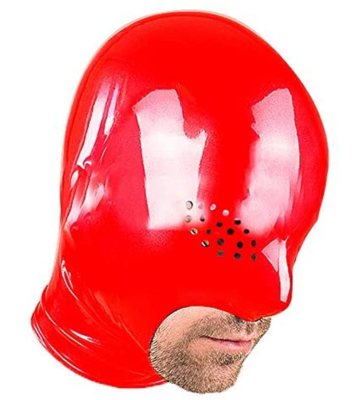 Buy Unisex Latex Hood Rubber Mask - Open Jaw Perforated Eyes & Nostril Red 0.4mm - International Shipping Available - Buy Online on GoSupps.com