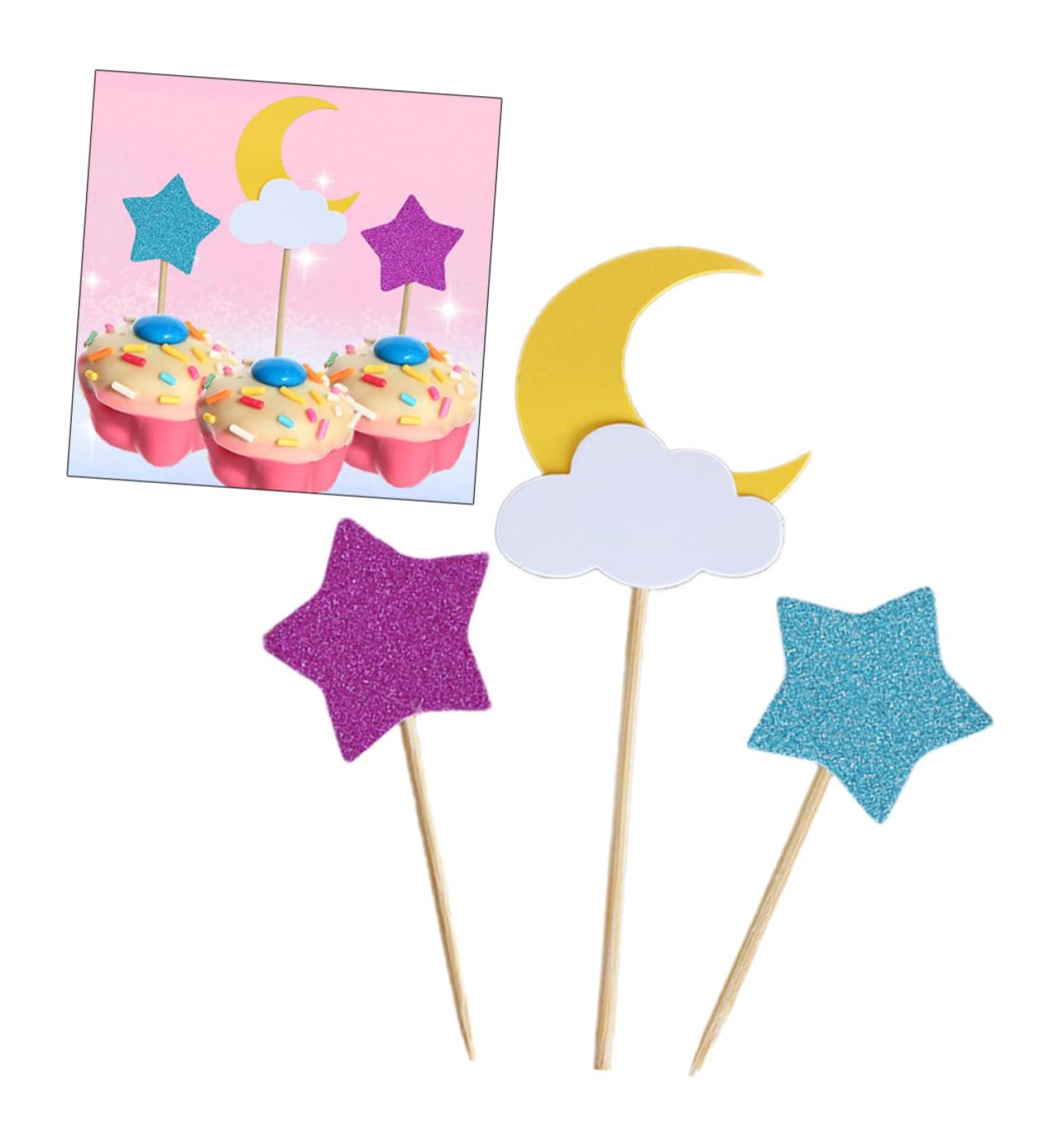 Garneck 24pcs Cake Decorations Moon Decor Cake Toppers Creative Toppers Cake Decoration Toppers Wooden Decoration Toppers Portable Insert Card - Buy Online on GoSupps.com