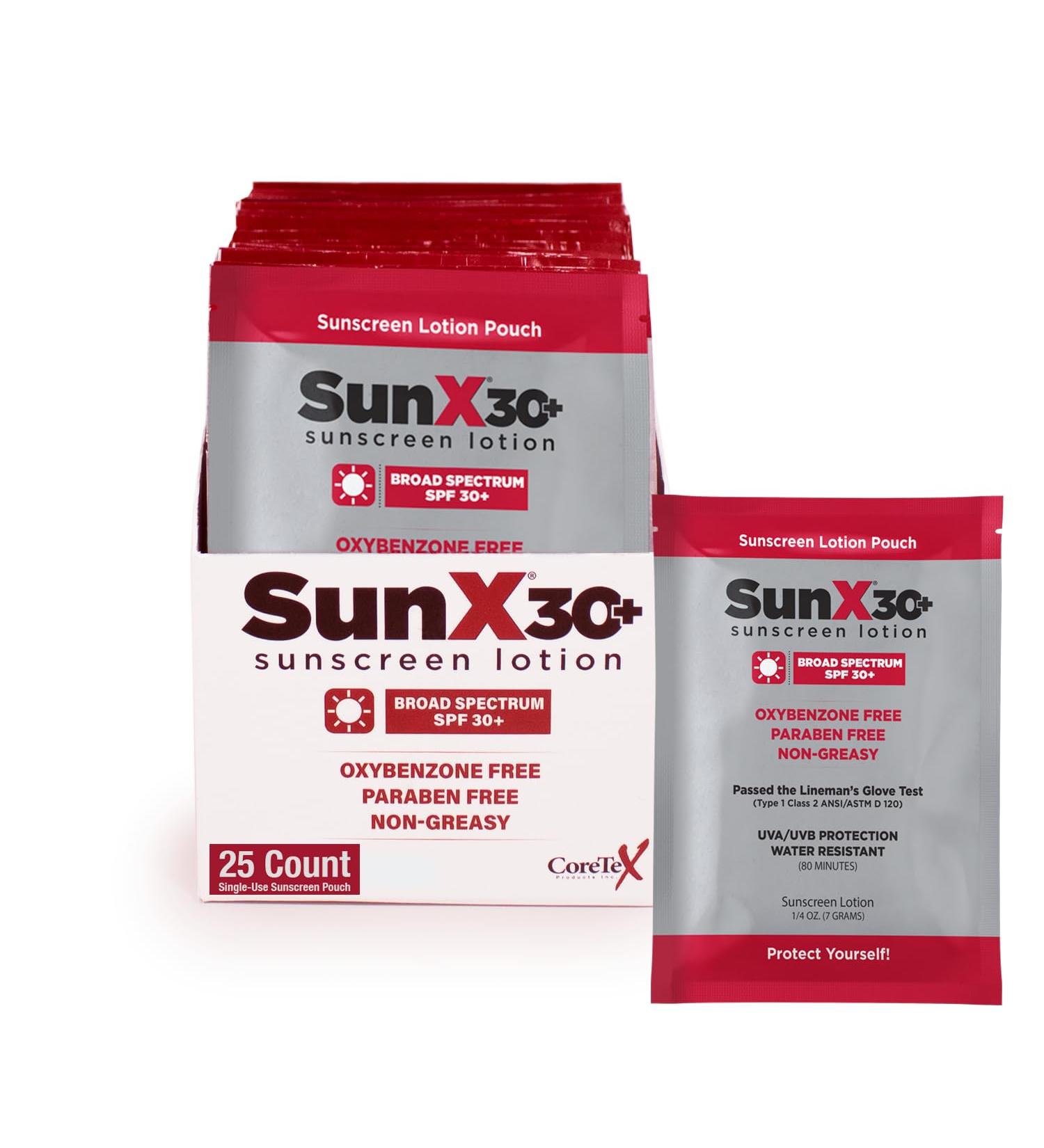 Sun X 30+ SPF Travel Size Sunscreen Packets - 25 Paraben & Oxybenzone Free Broad Spectrum Protection Water & Sweat Resistant - Buy Online on GoSupps.com