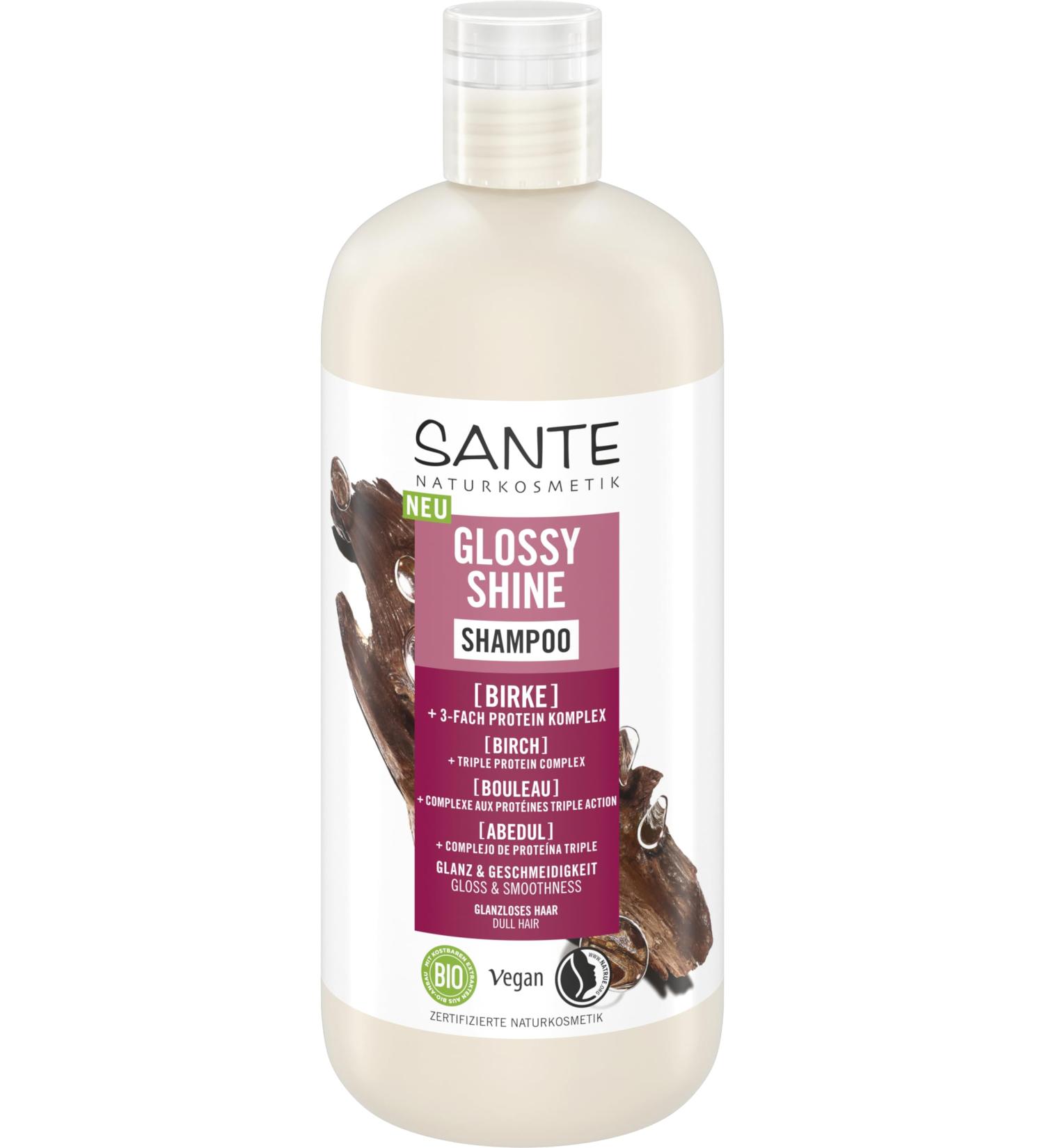 SANTE Naturkosmetik Glossy Shine Shampoo with Organic Birch Leaf Extract + Triple-Layer Protein Complex Vegan and Moisturizing Care for More Shine and Softness with - Buy Online on GoSupps.com