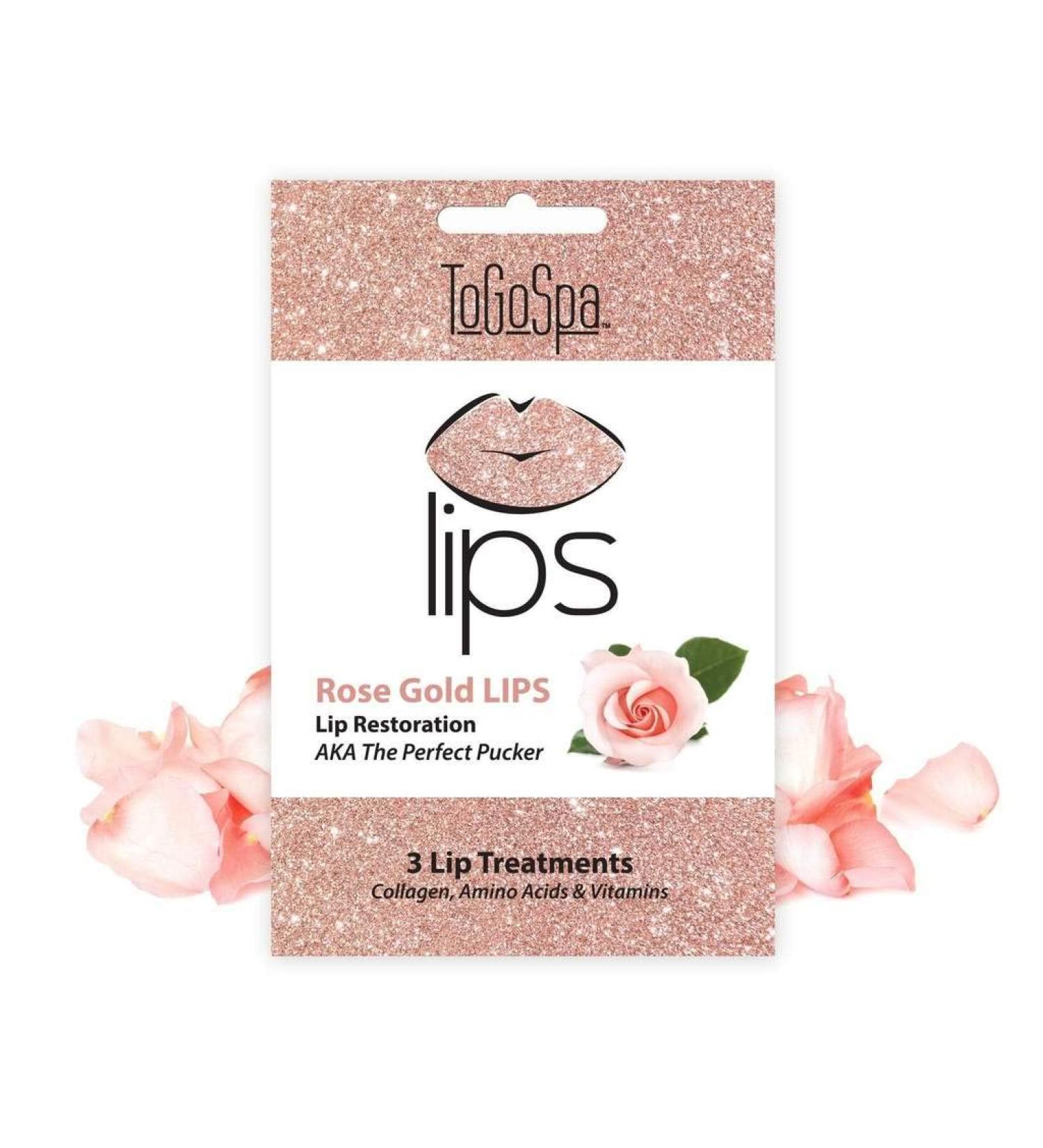 ToGoSpa Rose Gold LIPS | Hydrating Anti-Aging Lip Masks with Hyaluronic Acid & Vitamins C&E - 3 Pack - Buy Online on GoSupps.com