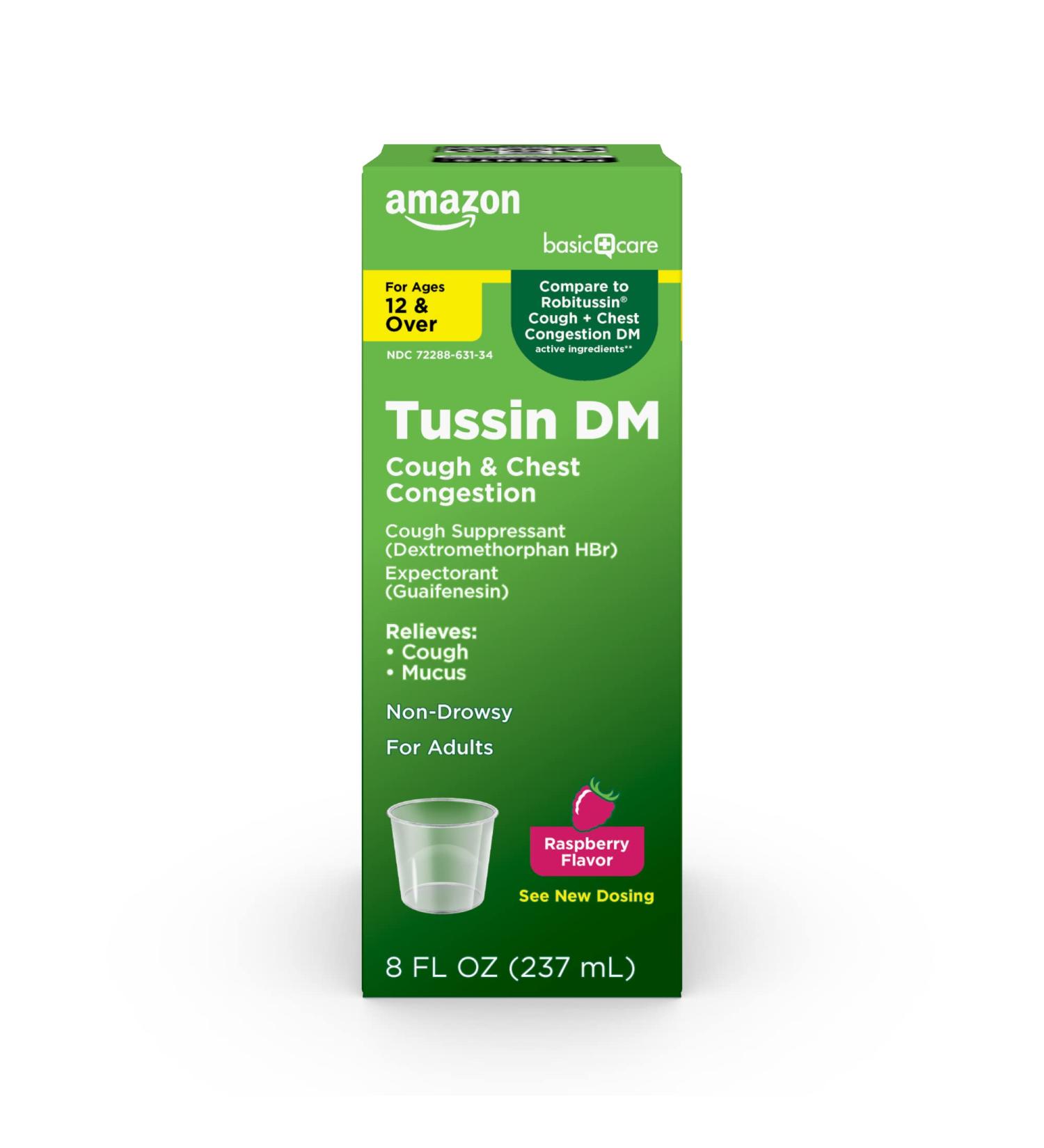 Amazon Basic Care Tussin Cough Plus Chest Congestion DM - Raspberry Flavor - 8.0 fl oz - Buy Online on GoSupps.com