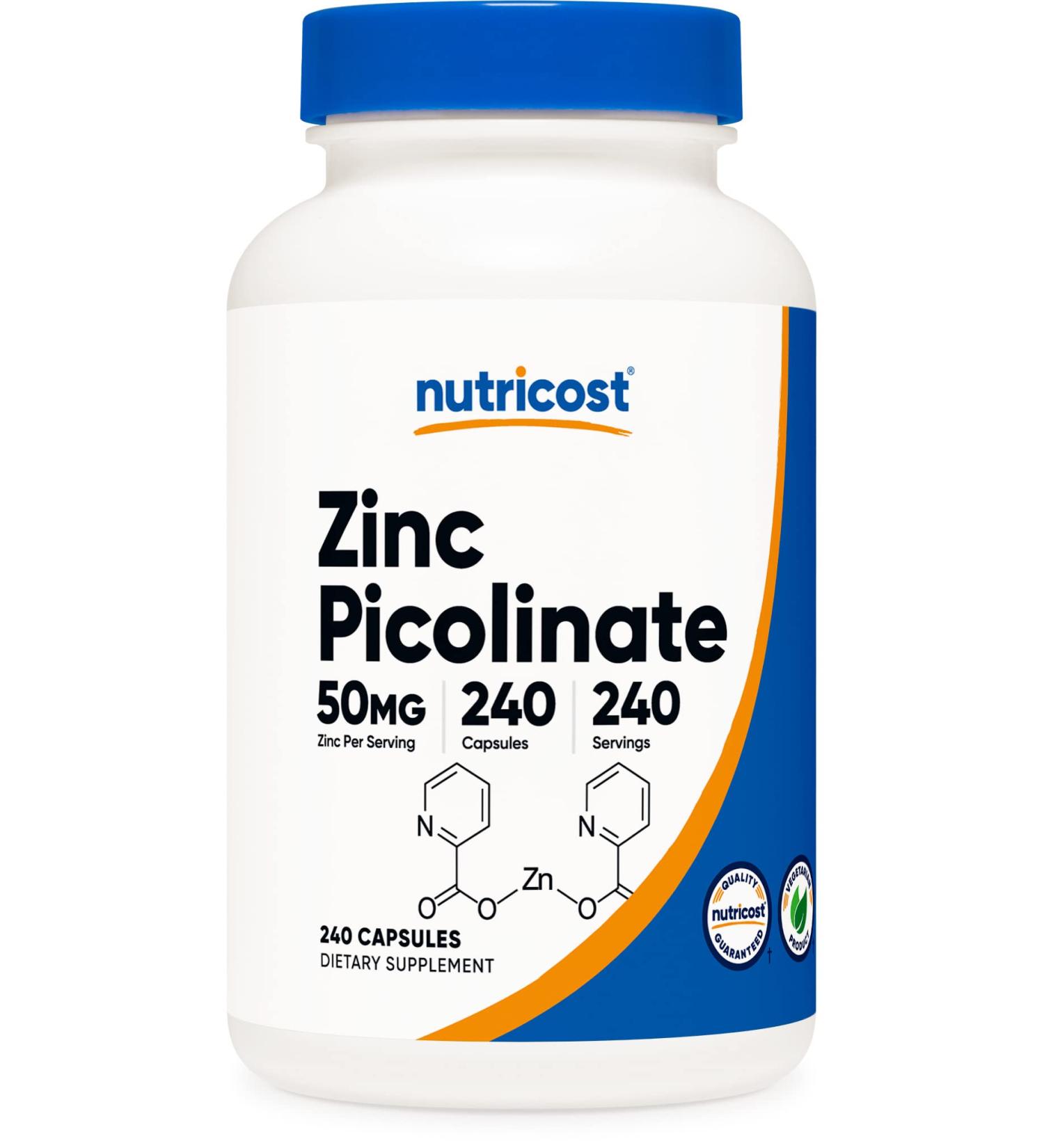 Nutricost Zinc Picolinate 50mg 240 Vegetarian Capsules - Gluten Free & Non-GMO | 240 Count - Buy Online on GoSupps.com