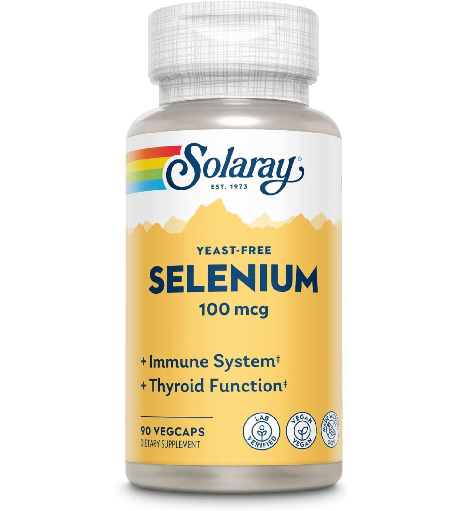 Solaray Yeast Free Selenium 100mcg - Immune & Thyroid Support | Enhanced Absorption | 90 VegCaps (Pack of 2) - Global Shipping Available - Buy Online on GoSupps.com