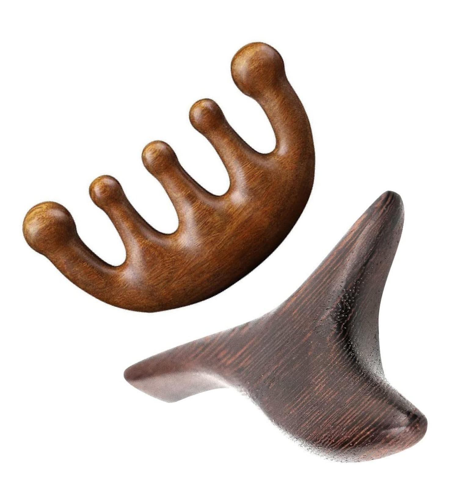 2 PCs Wooden Gua Sha Comb Set - Multi-Purpose Wide Tooth Hair & Massage Combs | Green Sandalwood | Head Care & Relaxation for Men & Women - Buy Online on GoSupps.com