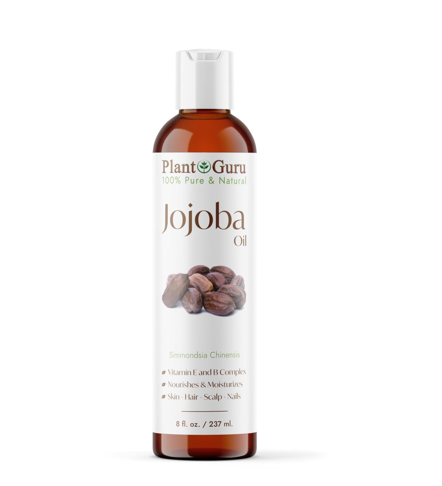 Plant Guru Jojoba Oil 8 fl. oz. Cold Pressed Unrefined - 100% Pure Natural Moisturizer For Skin Body Face And Hair Growth. Deeply Hydrating Carrier Oil For DIY Soap Making and Massage - Buy Online on GoSupps.com