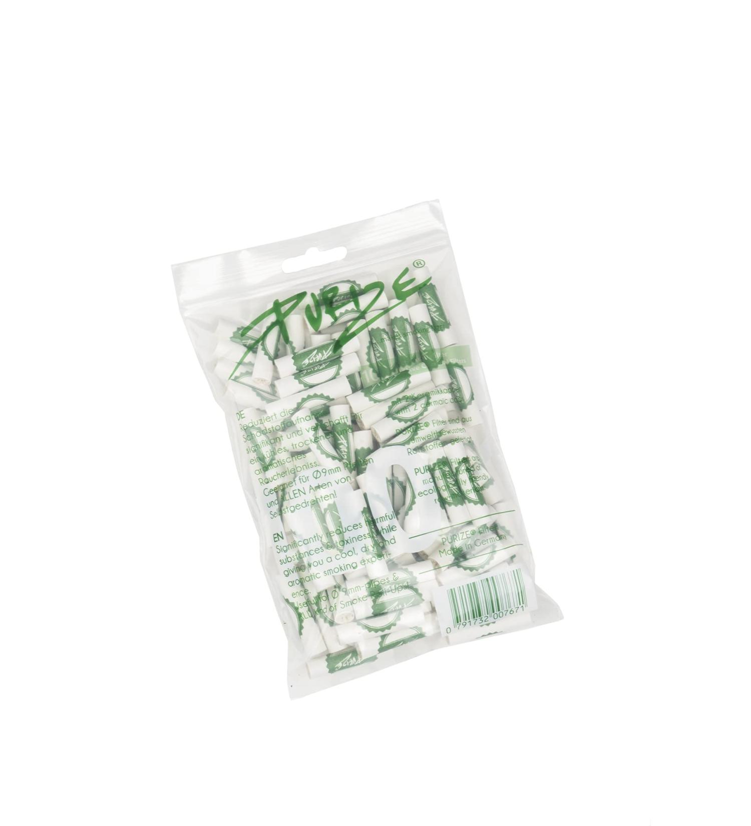 PURIZE Activated Carbon Filter Regular Size White - 100 pack - 9mm Premium Filter - Coconut-based Activated Carbon White