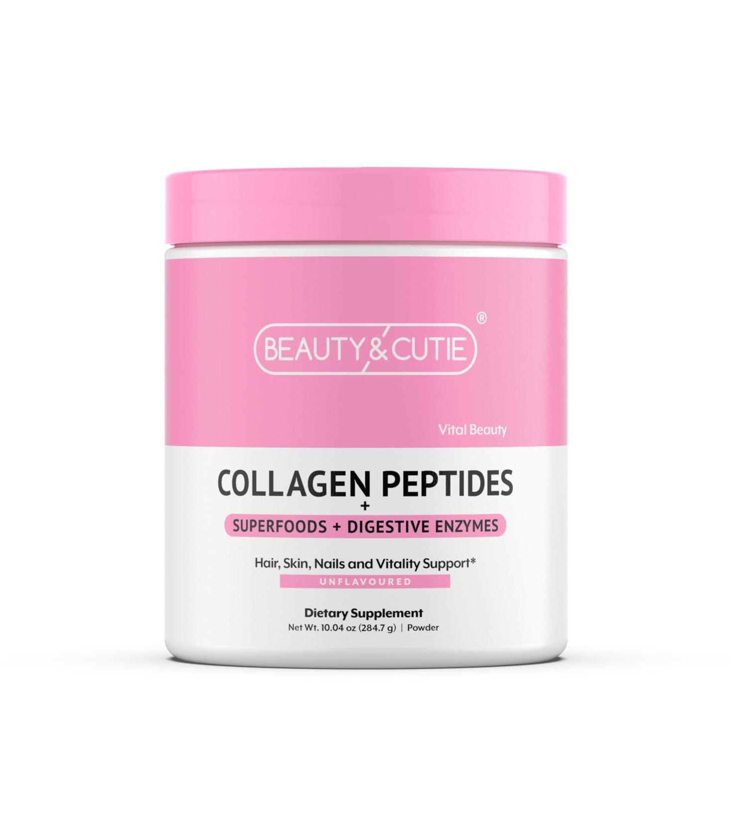 BEAUTY AND CUTIE Collagen Peptides with Superfoods and Digestive Enzymes Powder Grass Fed Pasture Raised for Hair Skin Nails and Immune System Support Unflavored Gluten Free 10.04 oz - Buy Online on GoSupps.com