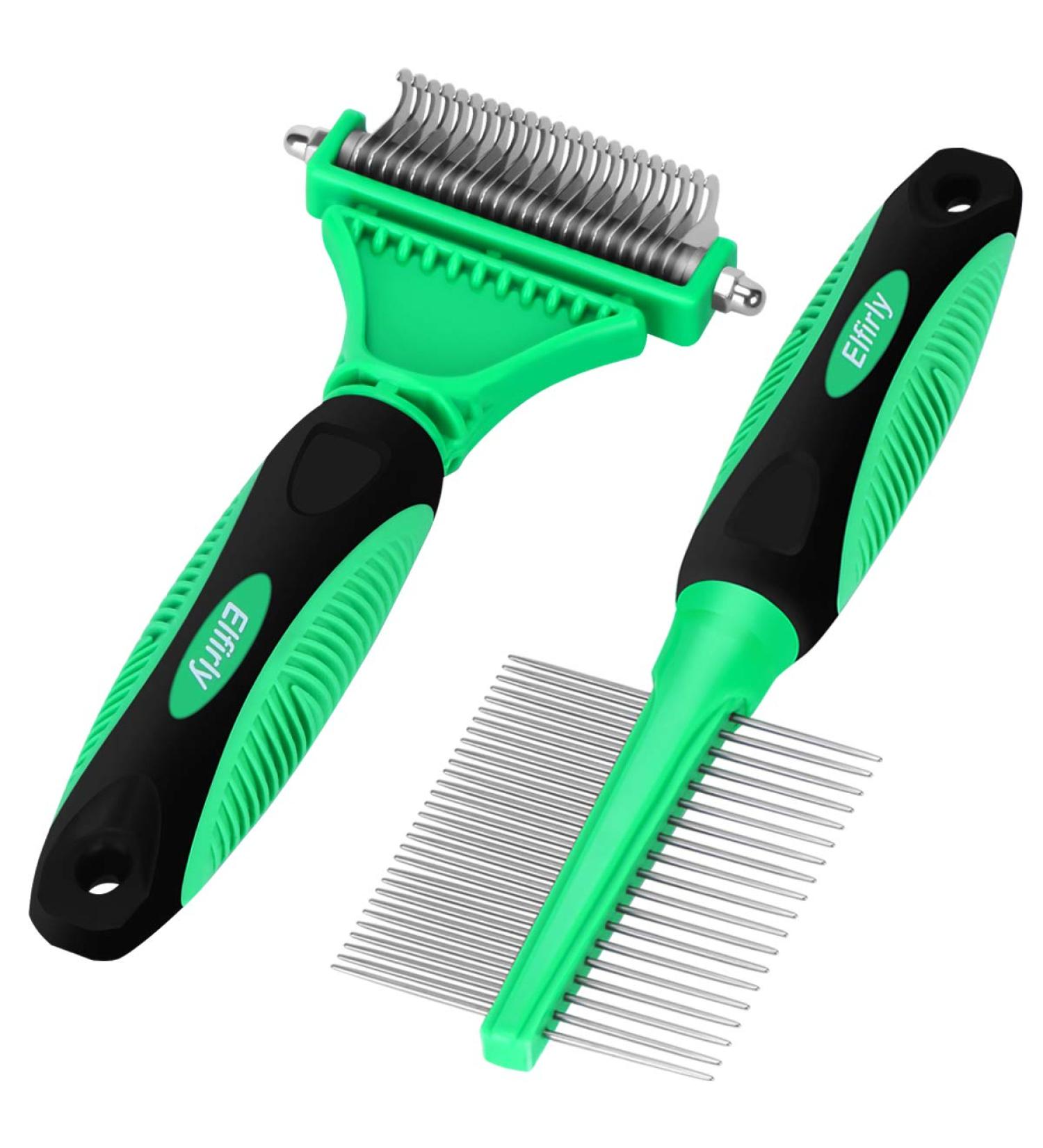 Elfirly Pet Dematting Comb Tools with Double Side Blade Undercoat Rake for Cats and Dogs (2 Pack - Dog Dematting Rake & Grooming Comb) Suitable for Removing Stubborn Mats and Tangled Hair - Buy Online on GoSupps.com