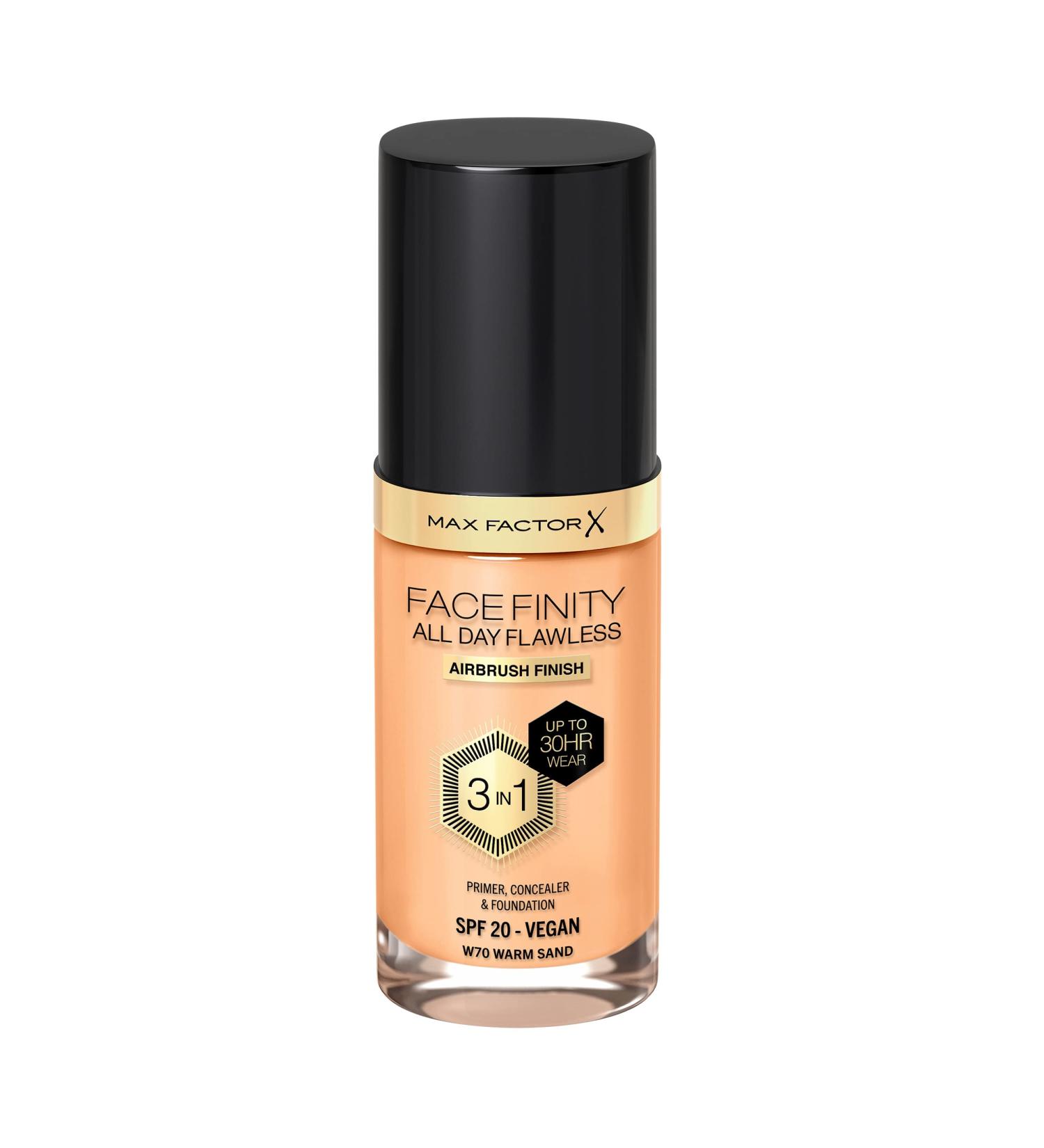 Max Factor Facefinity 3-in-1 All Day Flawless Liquid Foundation SPF 20 - 70 Warm Sand 30 ml - Pack of 1 - Buy Online on GoSupps.com