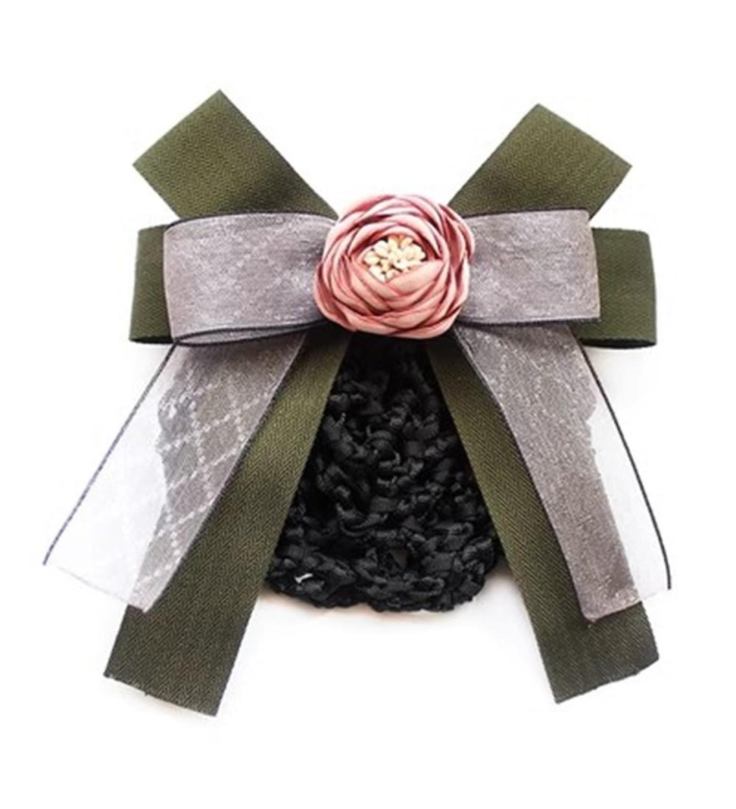 Women Bun Net Women's Fluttering Headband Flower Hair Accessories Hairnet(Green Style 2)