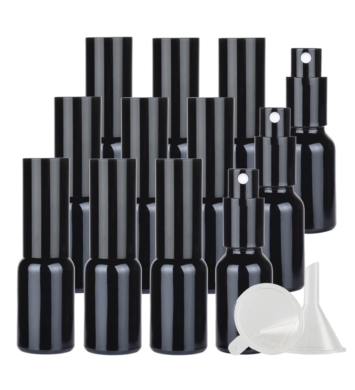 Zeoabsy 24 Pack 15ml Black Glass Spray Bottles & 2 Funnels - Refillable Atomizer for Travel & Essential Oils - Buy Online on GoSupps.com