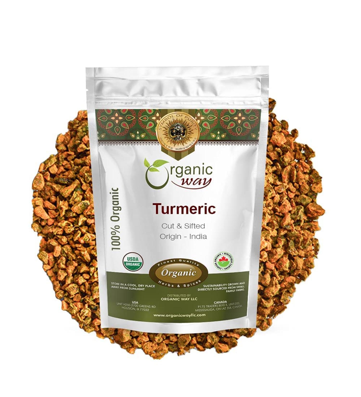 Organic Way Premium Turmeric Root Cut & Sifted 1lb - Immunity Booster Herbal Tea | USDA Certified from India | Non-GMO & Gluten-Free - Buy Online on GoSupps.com