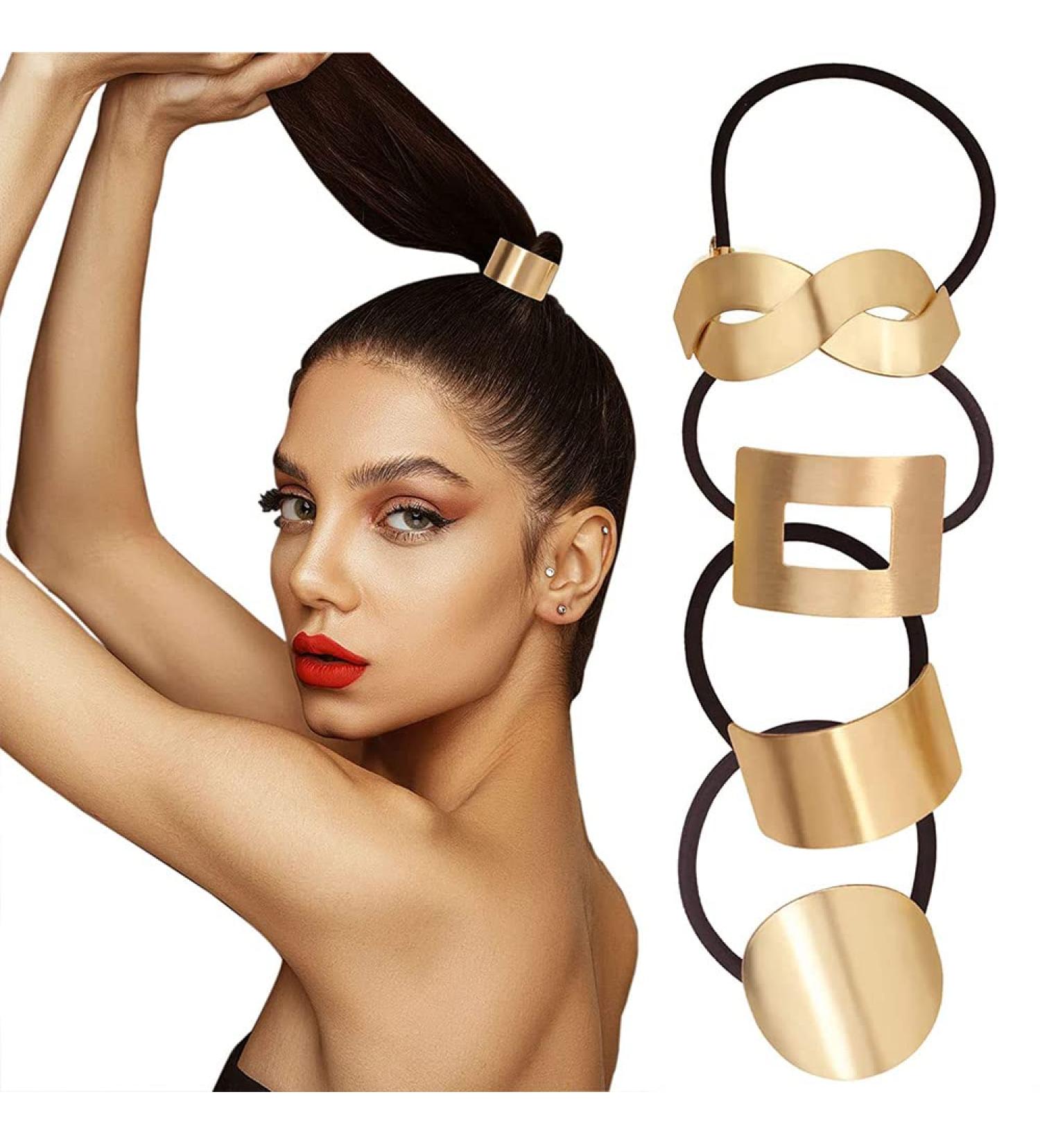 Ponytail Hair Cuff Set - 4 Metal Circle Hair Ties for Women and Girls - Gold - Buy Online on GoSupps.com