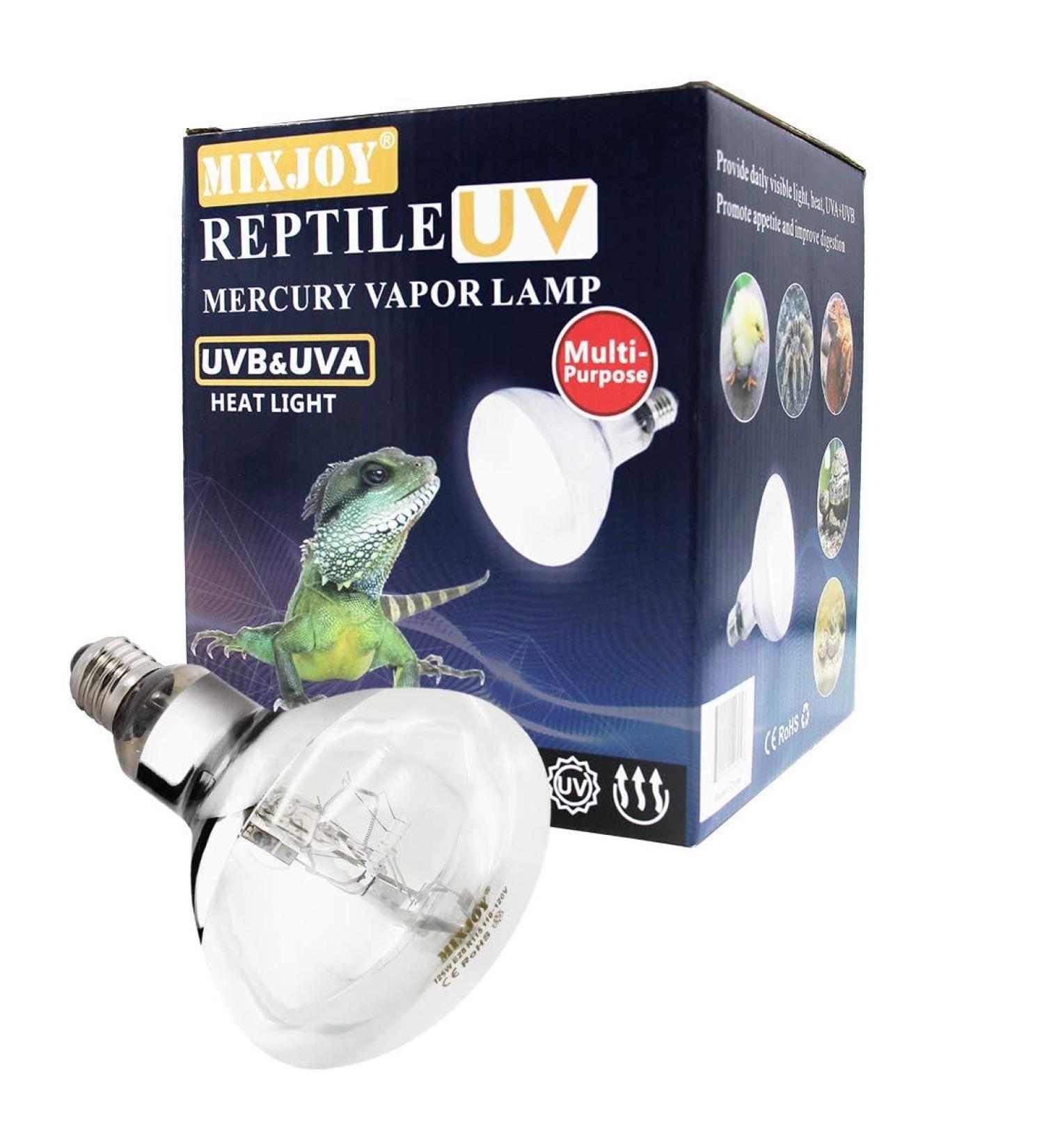MIXJOY 125 Watt High Intensity Self-Ballasted UV/Heat Mercury Vapor Light Bulb UVA UVB Full Spectrum Sun Light for Reptile and Amphibian Use - Buy Online on GoSupps.com
