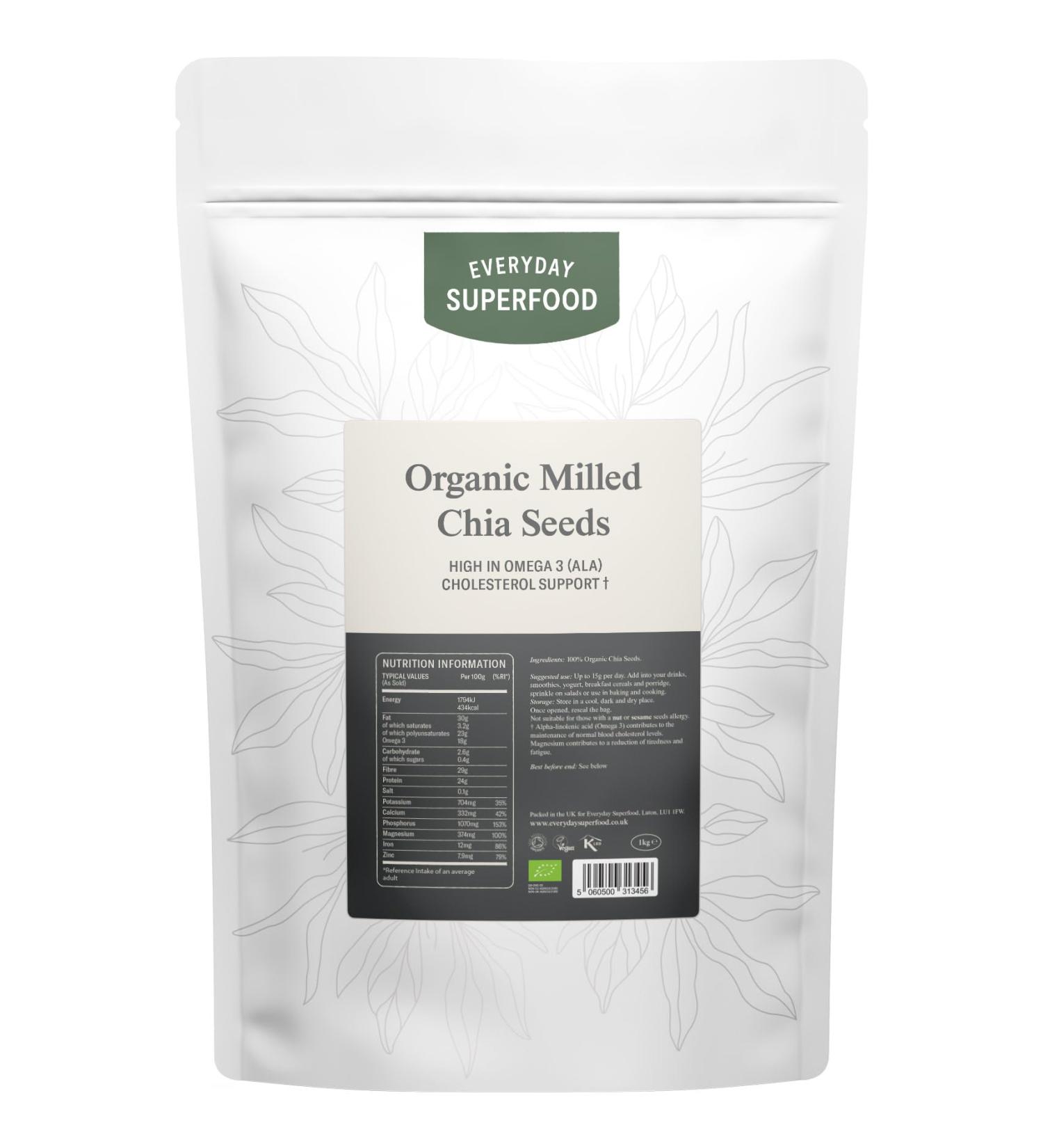 Milled Chia Seeds 1kg - Pure Ground Chia Seed Powder for Keto Diet - Pack of 1 - Buy Online on GoSupps.com