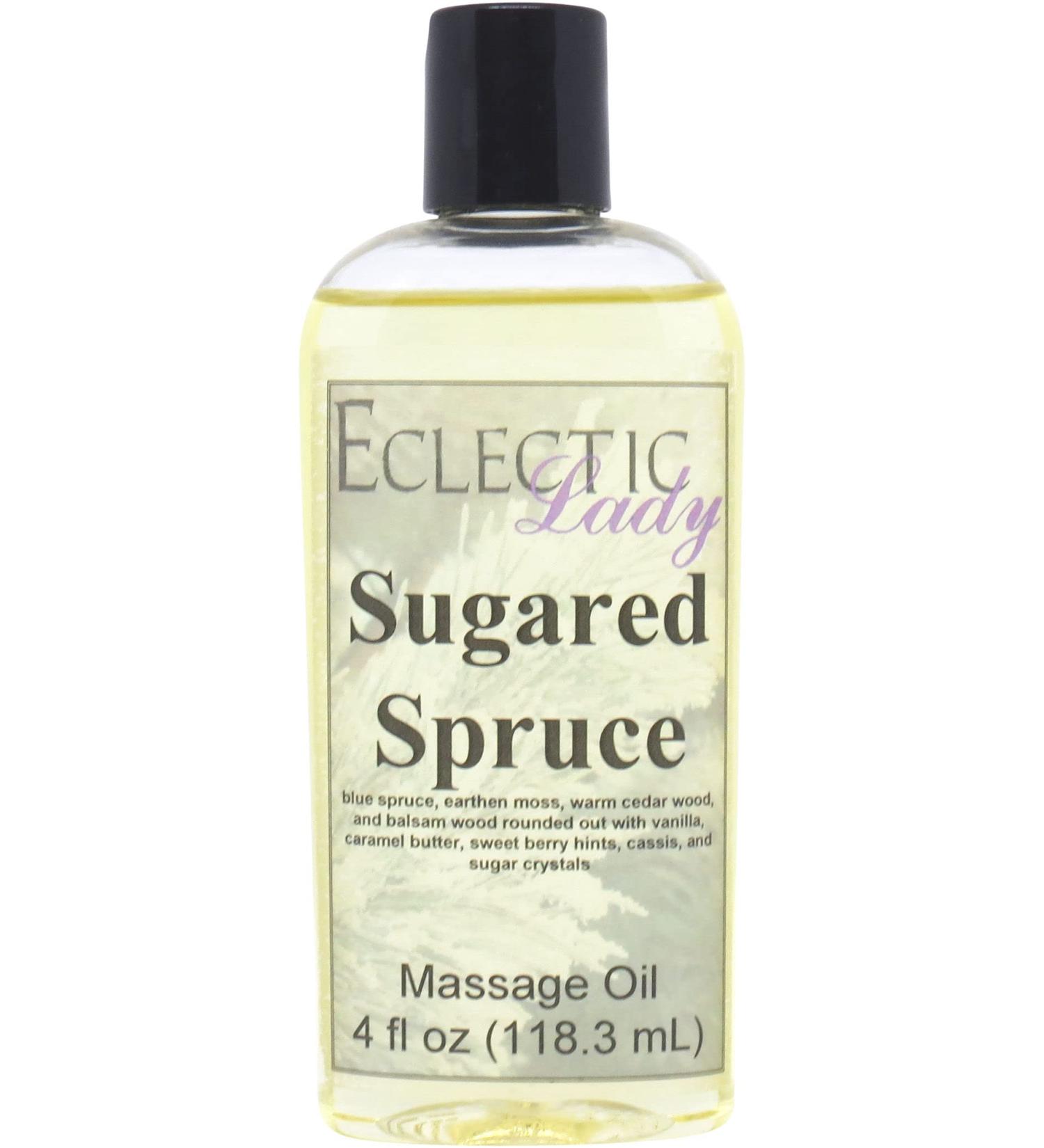 Sugared Spruce Massage Oil 4 oz - Sweet Almond & Jojoba Oil Aromatherapy Relaxation Preservative Free - International Shipping - Buy Online on GoSupps.com