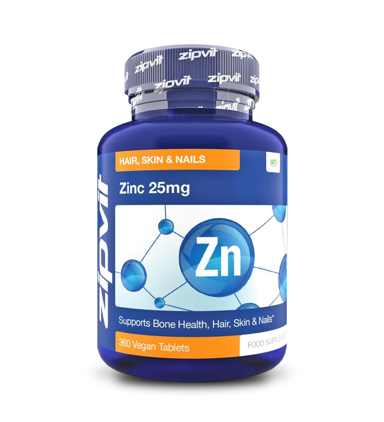 Zinc 25mg 360 Vegan Tablets - Supports Hair, Skin, Nails, Immune System, Bone Health & Cognitive Function - Buy Online on GoSupps.com