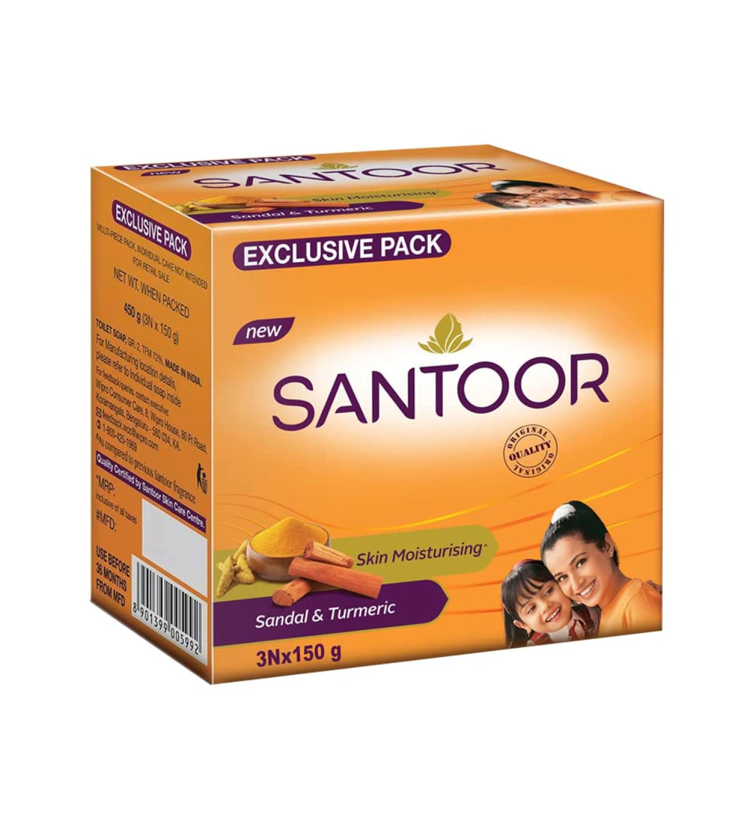 Santoor Sandal & Turmeric Soap - 3x150gm | Natural Skincare for Glowing Skin | International Shipping Available - Buy Online on GoSupps.com
