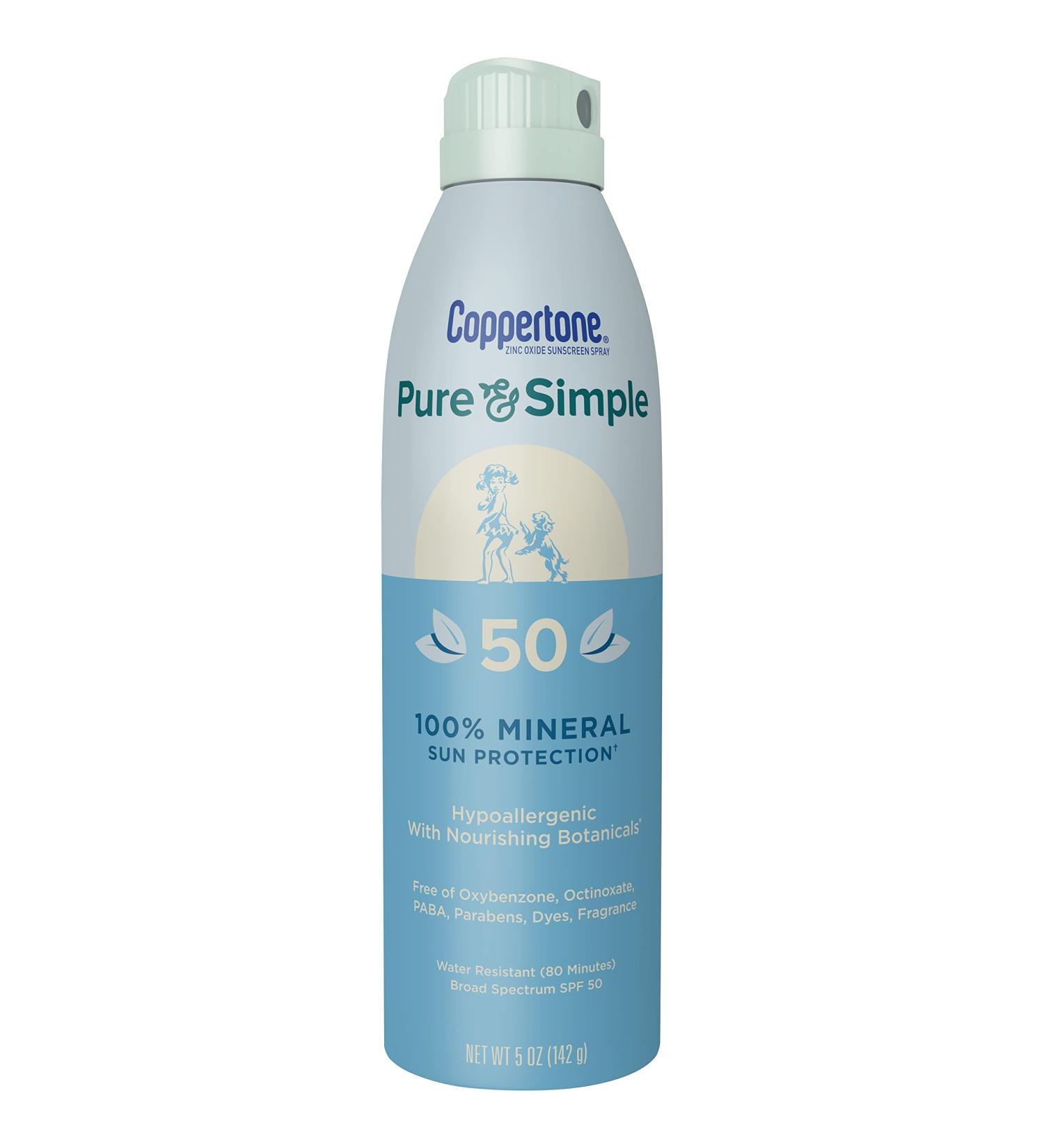 Coppertone Pure and Simple Zinc Oxide Mineral Sunscreen Spray SPF 50 - 5 Oz Water Resistant Broad Spectrum SPF 50 Sunscreen for Sensitive Skin - Buy Online on GoSupps.com