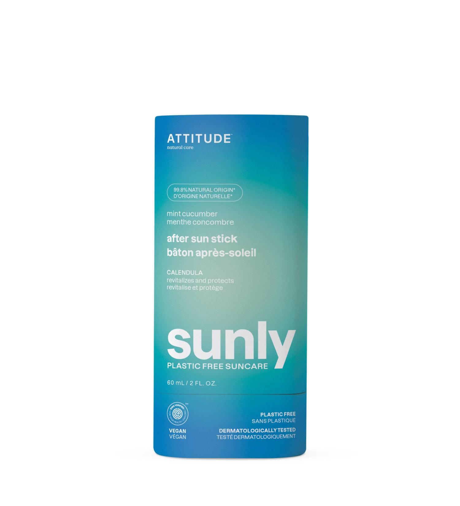 ATTITUDE After Sun Care Stick - EWG Verified Plastic-Free Vegan Hydrating Formula with Mint & Cucumber | Soothes Skin | 2 Fl Oz - Buy Online on GoSupps.com
