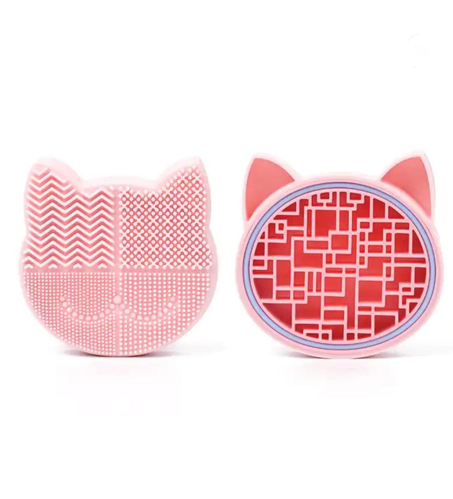 2 in 1 Cat Shaped Makeup Brush Cleaning Mat & Organizer Rack - Portable Silicone Cleaner Tool (Pink) for Effortless Brush Care - Buy Online on GoSupps.com