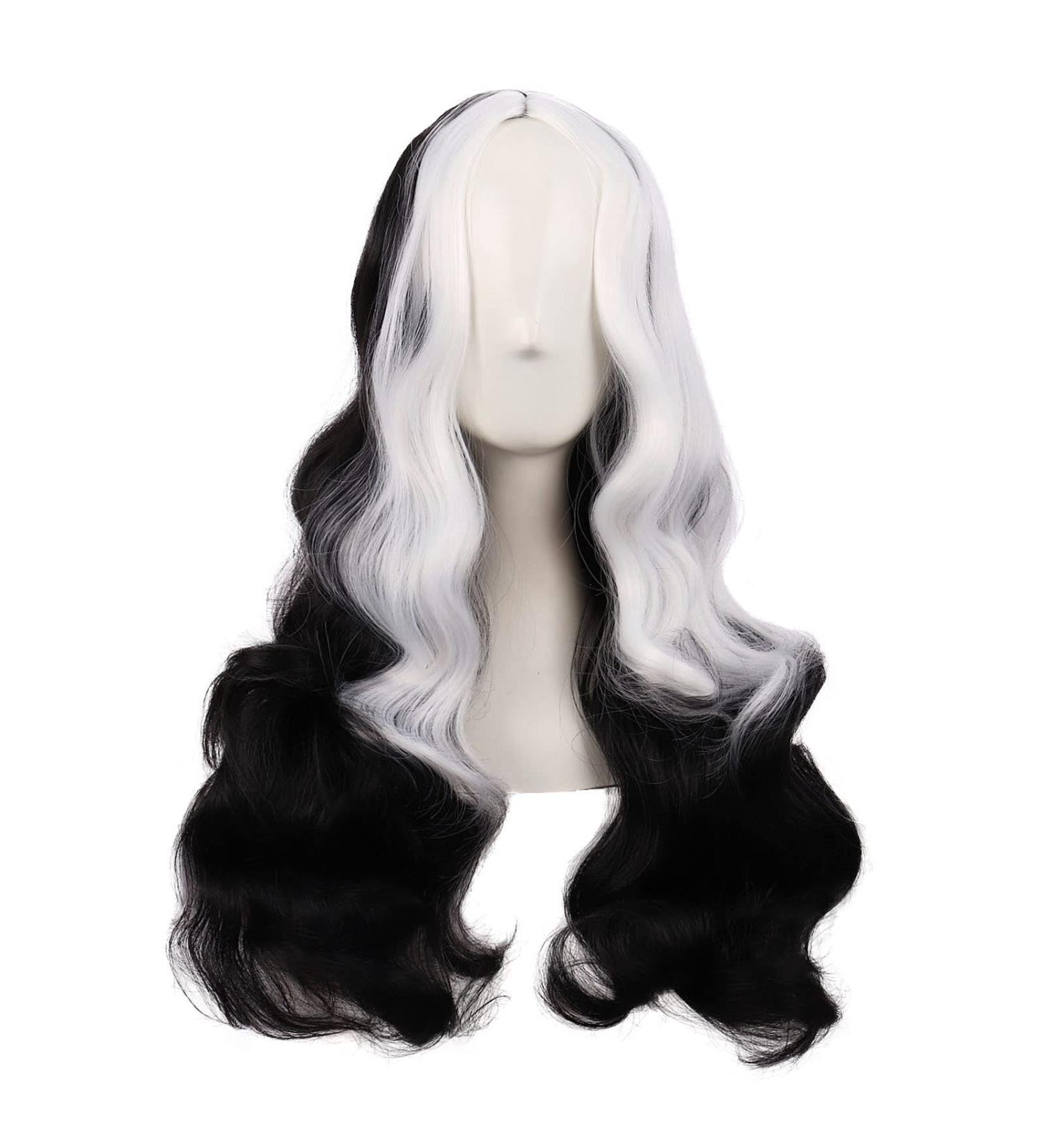 Mapofbeauty 26 Inch Half Black Half White Body Wave Wig - Synthetic Cosplay Hair Fibers - Buy Online on GoSupps.com