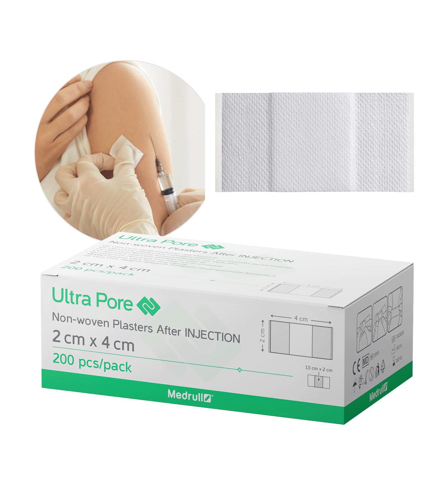 Medrull Ultra Pore Injection Plaster 2x4 cm - 200 Non-Sterile Plasters for Normal & Sensitive Skin | Best eCommerce Shipping Worldwide - Buy Online on GoSupps.com