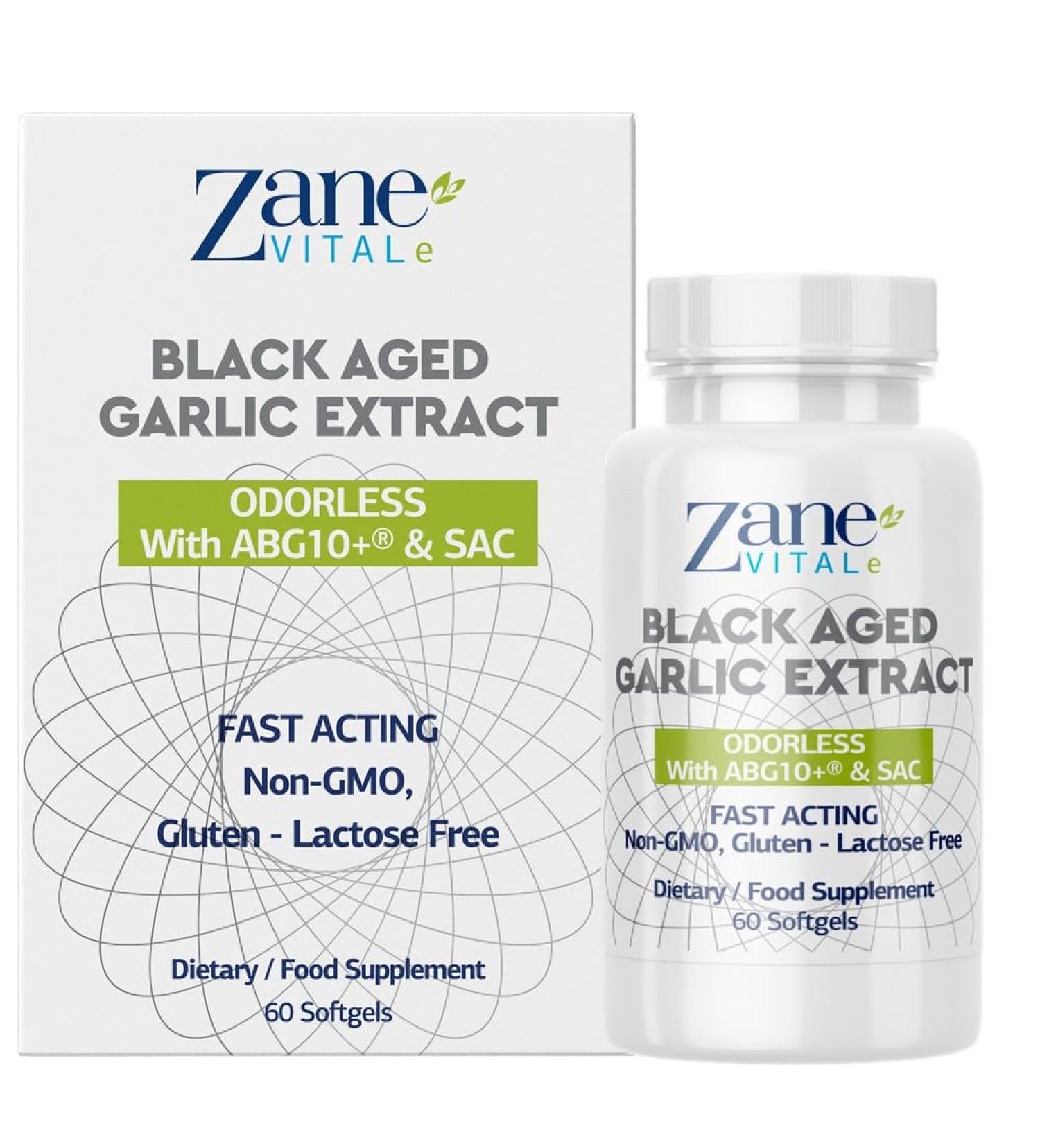 Aged Black Garlic Capsules - Immune System & Heart Health Support - 60 Capsules Non-GMO Gluten-Free - Zane - Buy Online on GoSupps.com
