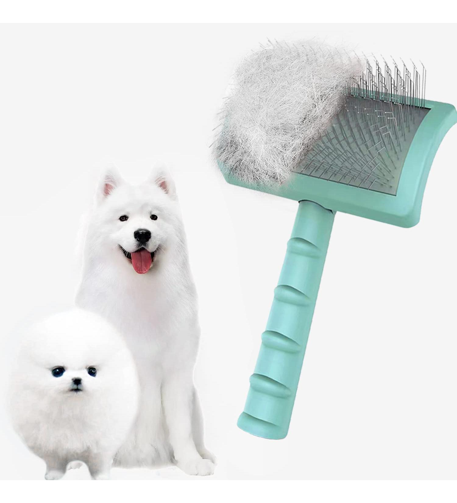 Large Firm Slicker Brush for Goldendoodles - Extra Long Pin Wire Brush for Dogs - Green - 25mm - Pet Grooming Tool for Deshedding and Undercoat Removal - Buy Online on GoSupps.com