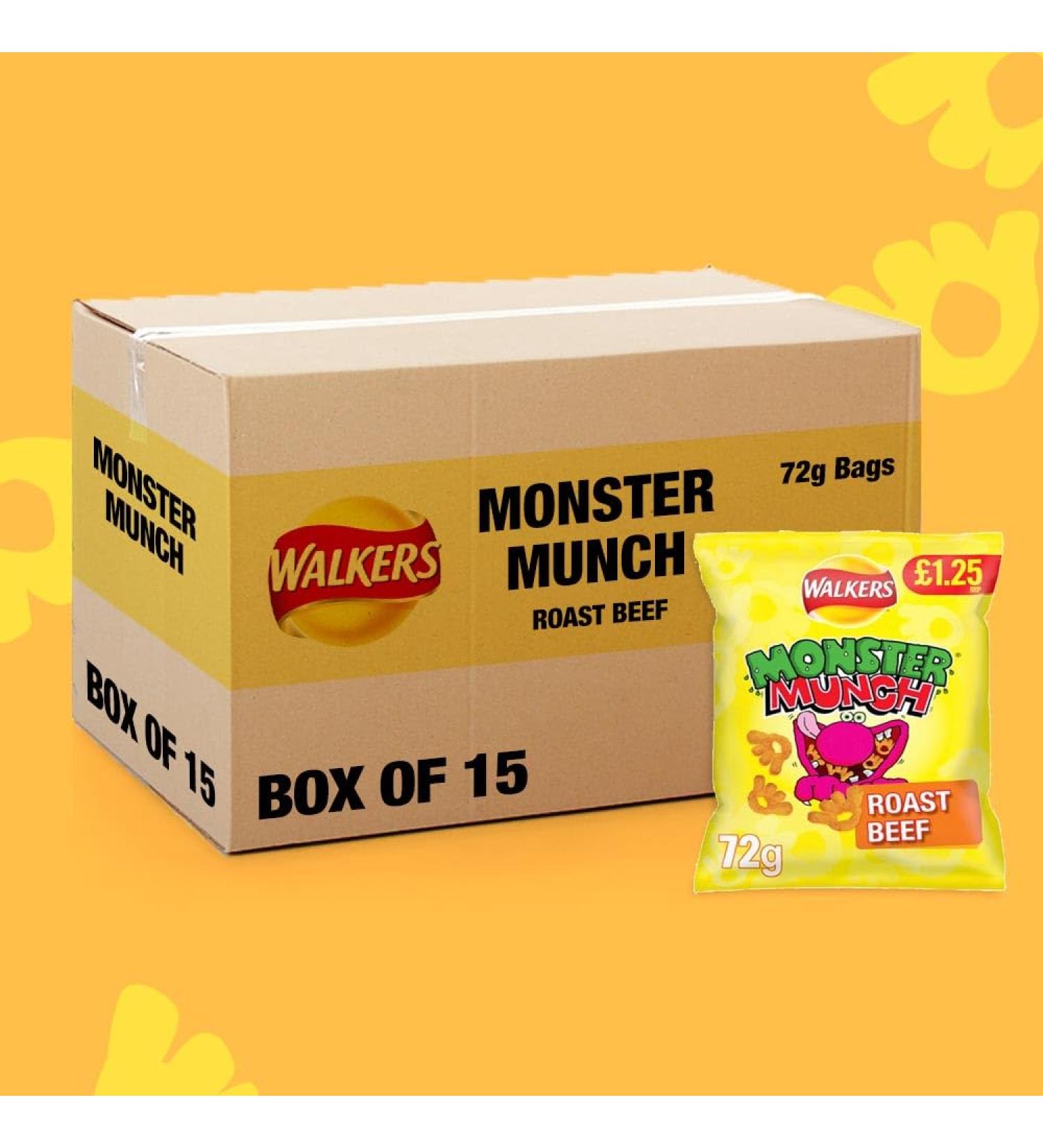 Walkers Monster Munch Roast Beef Snacks Crisps Case of 15x72g - Buy Online on GoSupps.com
