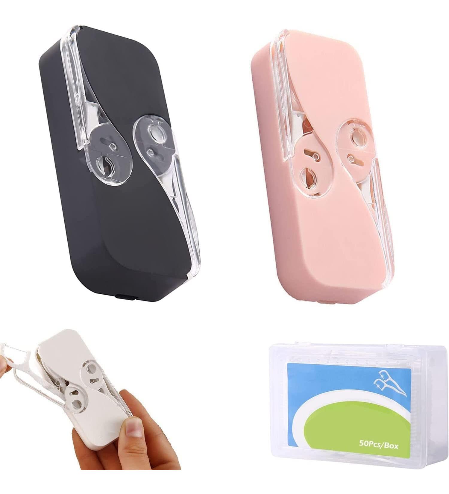 Portable Dental Floss Dispenser - Travel Tooth Silk Organizer for Families | Automatic & Replicable - Black & Pink - Buy Online on GoSupps.com