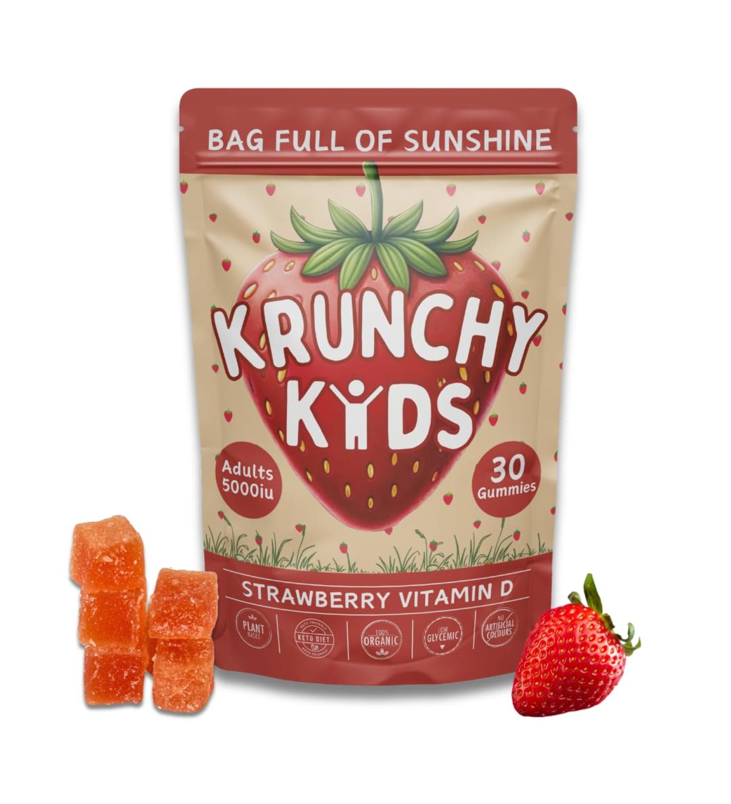 Krunchy Kids 5 000IU Adult Vitamin D3 Gummies - Organic Plant-Based Non-GMO Sugar-Free Low Glycemic | Supports Bones Immunity Mood & Sleep - Buy Online on GoSupps.com