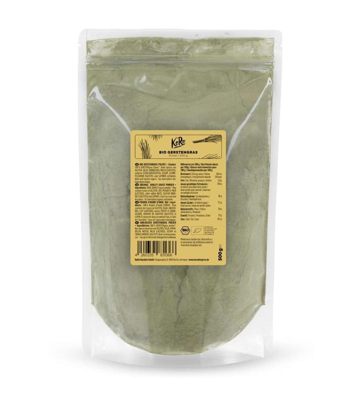 KoRo - Poudre d'herbe d'orge bio 500 g - Super aliment issu de l'agriculture biologique contr l e sans additifs 500 g (Lot de 1) - Buy Online on GoSupps.com