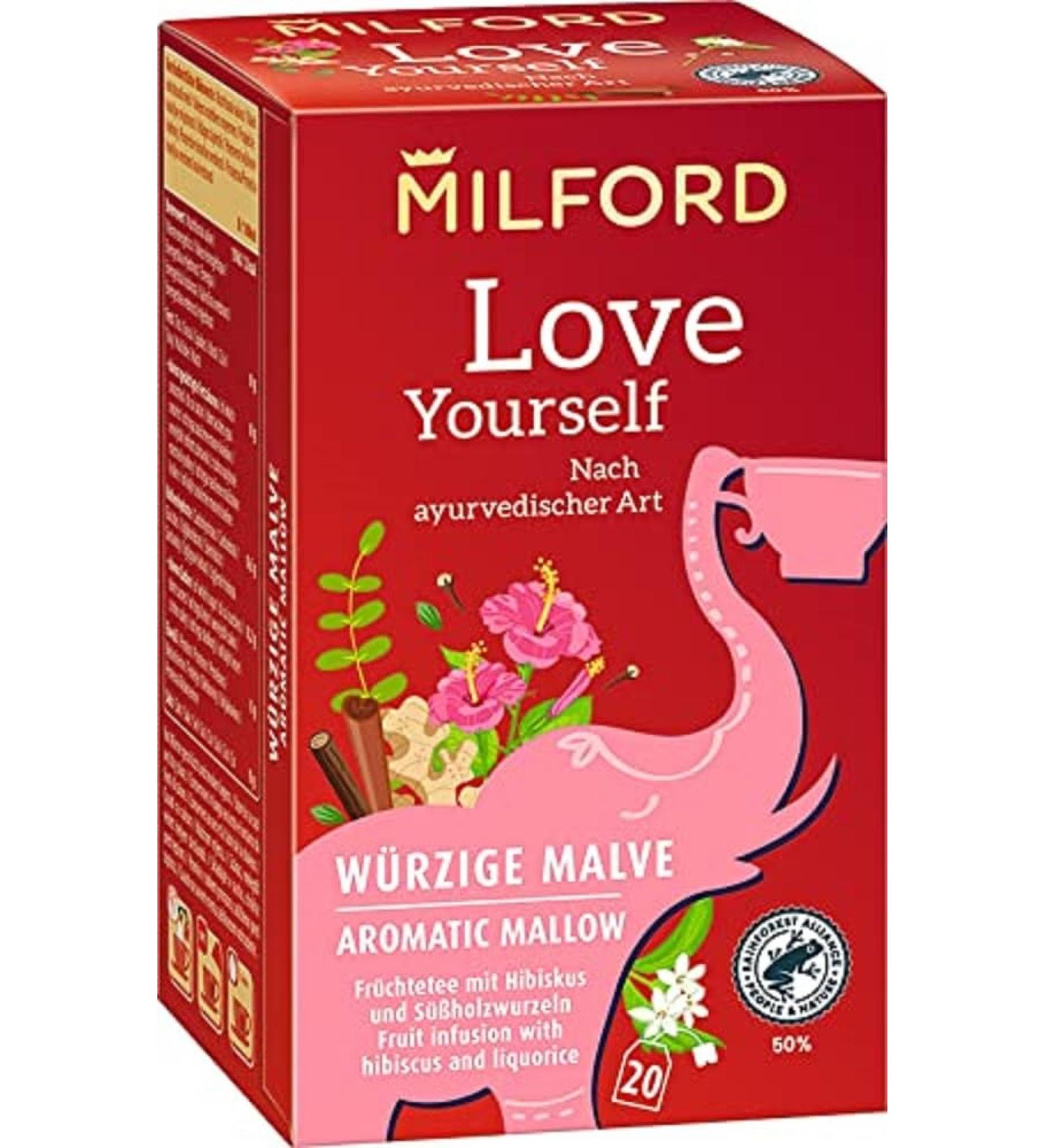 Milford Love Yourself Spicy Mallow Tea | Ayurvedic Fruit Tea with Hibiscus & Liquorice | 20 Tea Bags | International Shipping - Buy Online on GoSupps.com