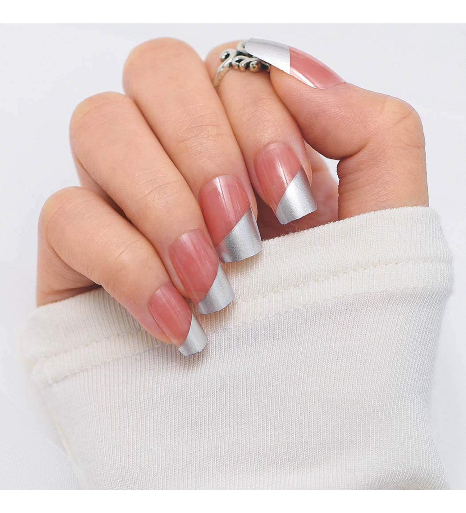 Sethexy Shiny Medium Nude Pink Square French False Nails | 24 Acrylic Nail Tips for Women & Girls - Shop Internationally - Buy Online on GoSupps.com
